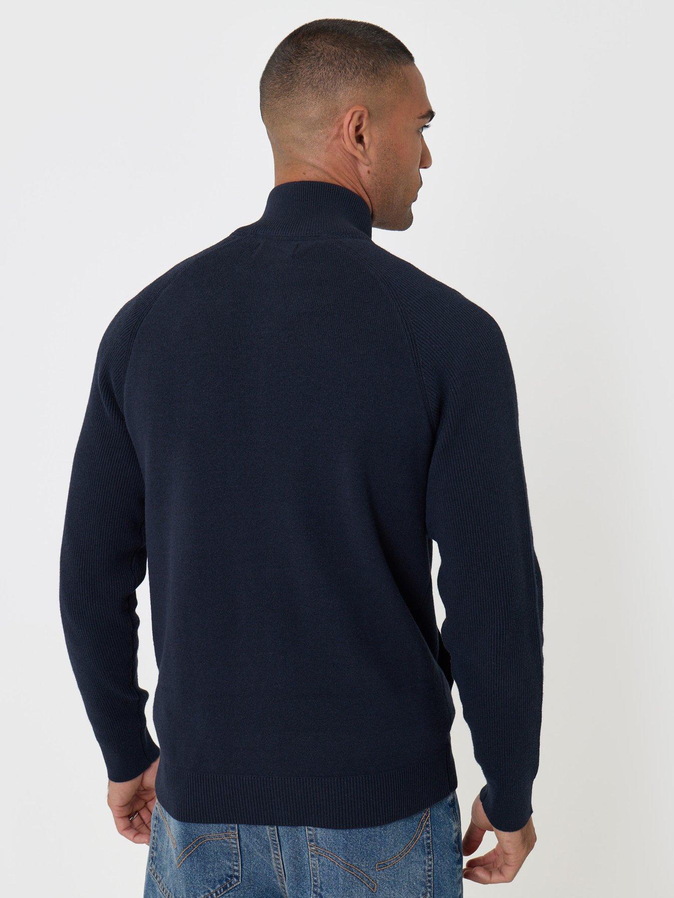 Image 2 of 6 of Threadbare Cotton Rich Funnel Neck Zip Through Sweatshirt In Navy