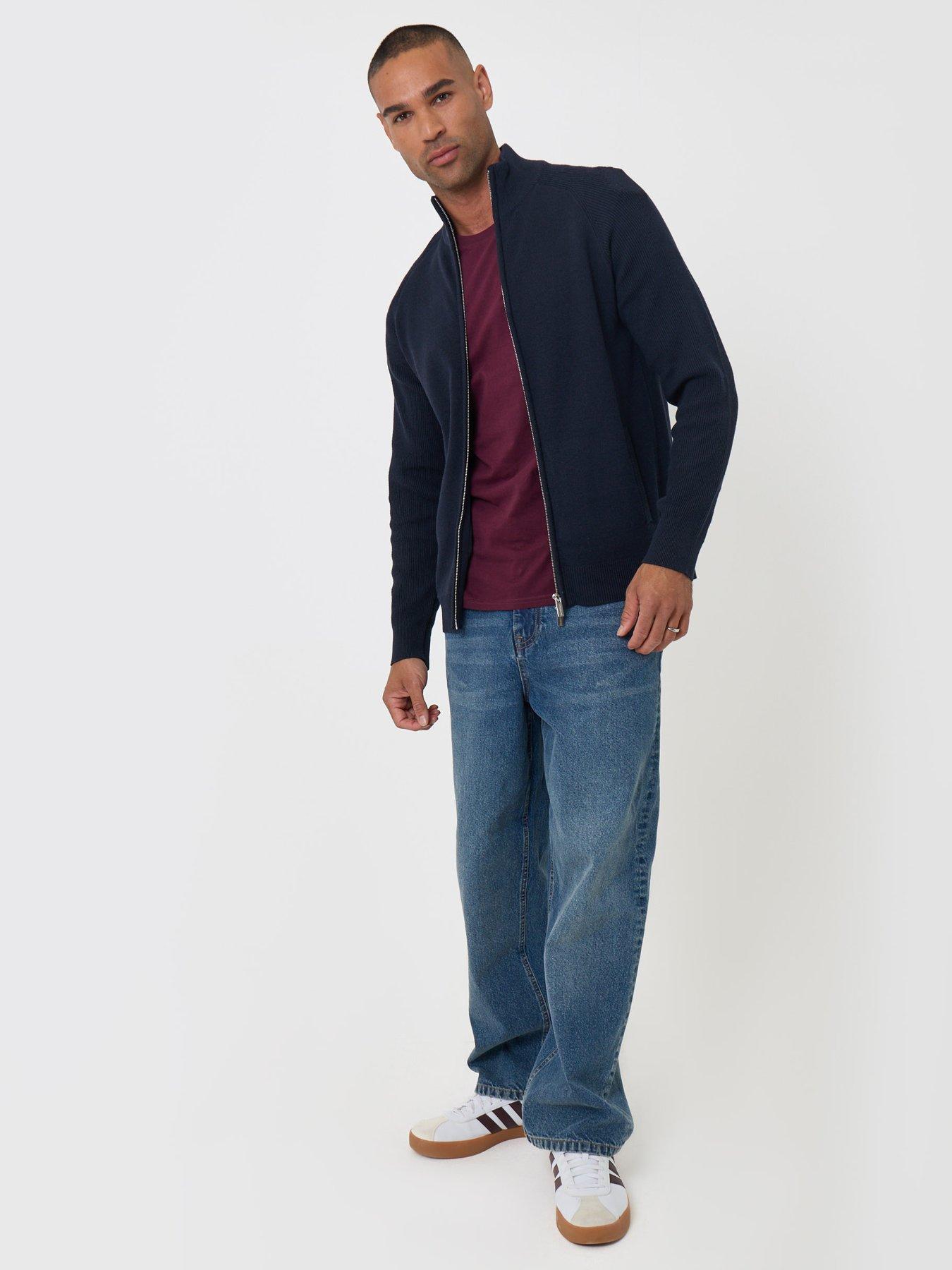 Image 3 of 6 of Threadbare Cotton Rich Funnel Neck Zip Through Sweatshirt In Navy