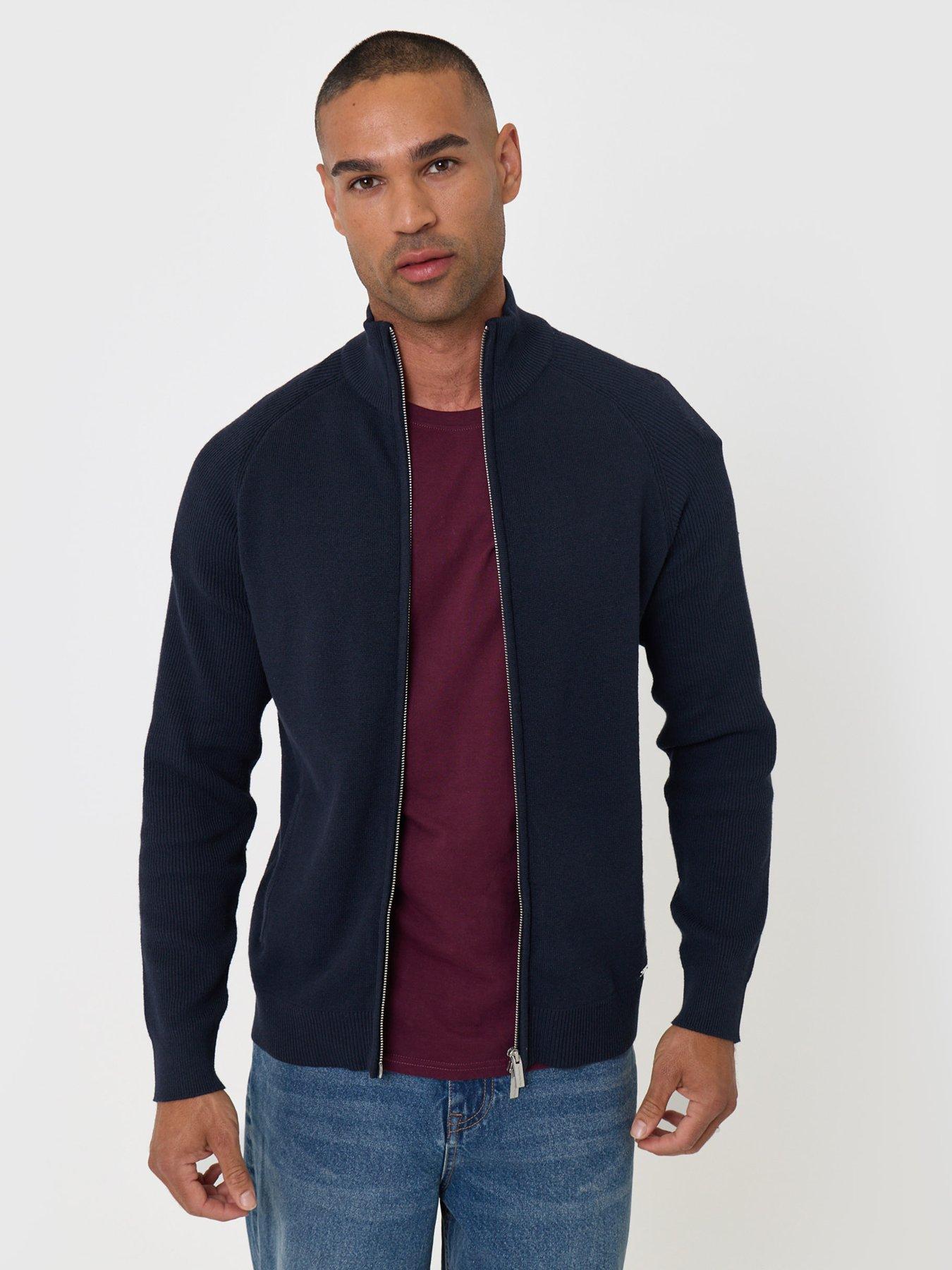 Image 5 of 6 of Threadbare Cotton Rich Funnel Neck Zip Through Sweatshirt In Navy