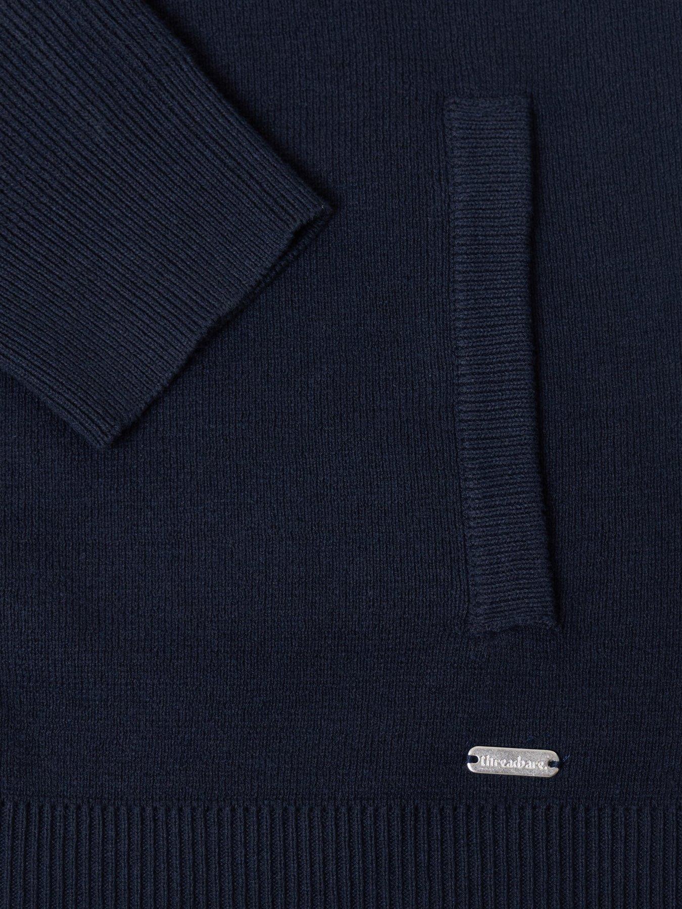Image 6 of 6 of Threadbare Cotton Rich Funnel Neck Zip Through Sweatshirt In Navy