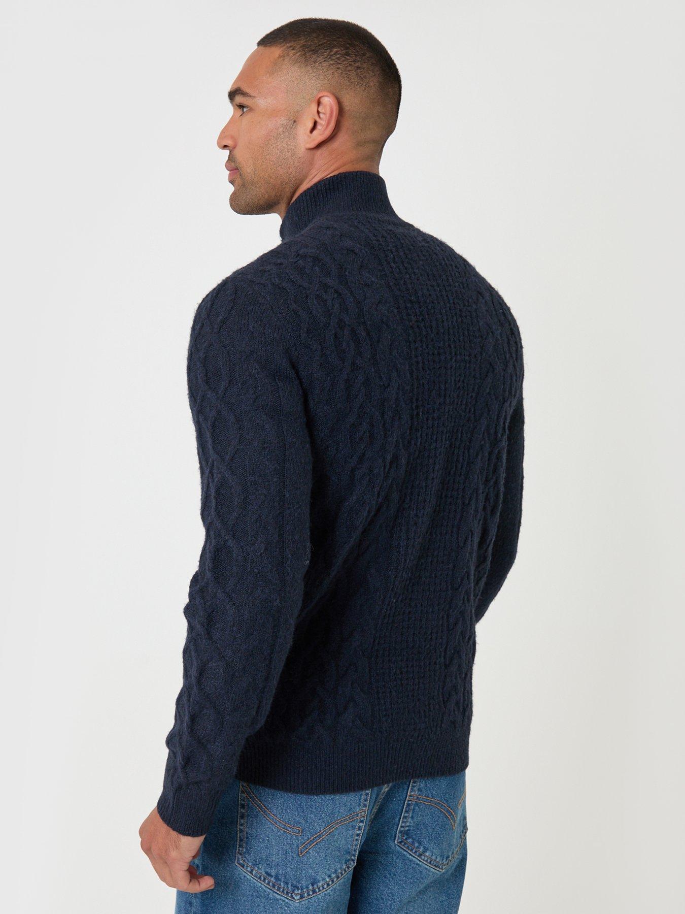 Image 2 of 5 of Threadbare Mens Quarter Zip Cable Knit Jumper - Navy