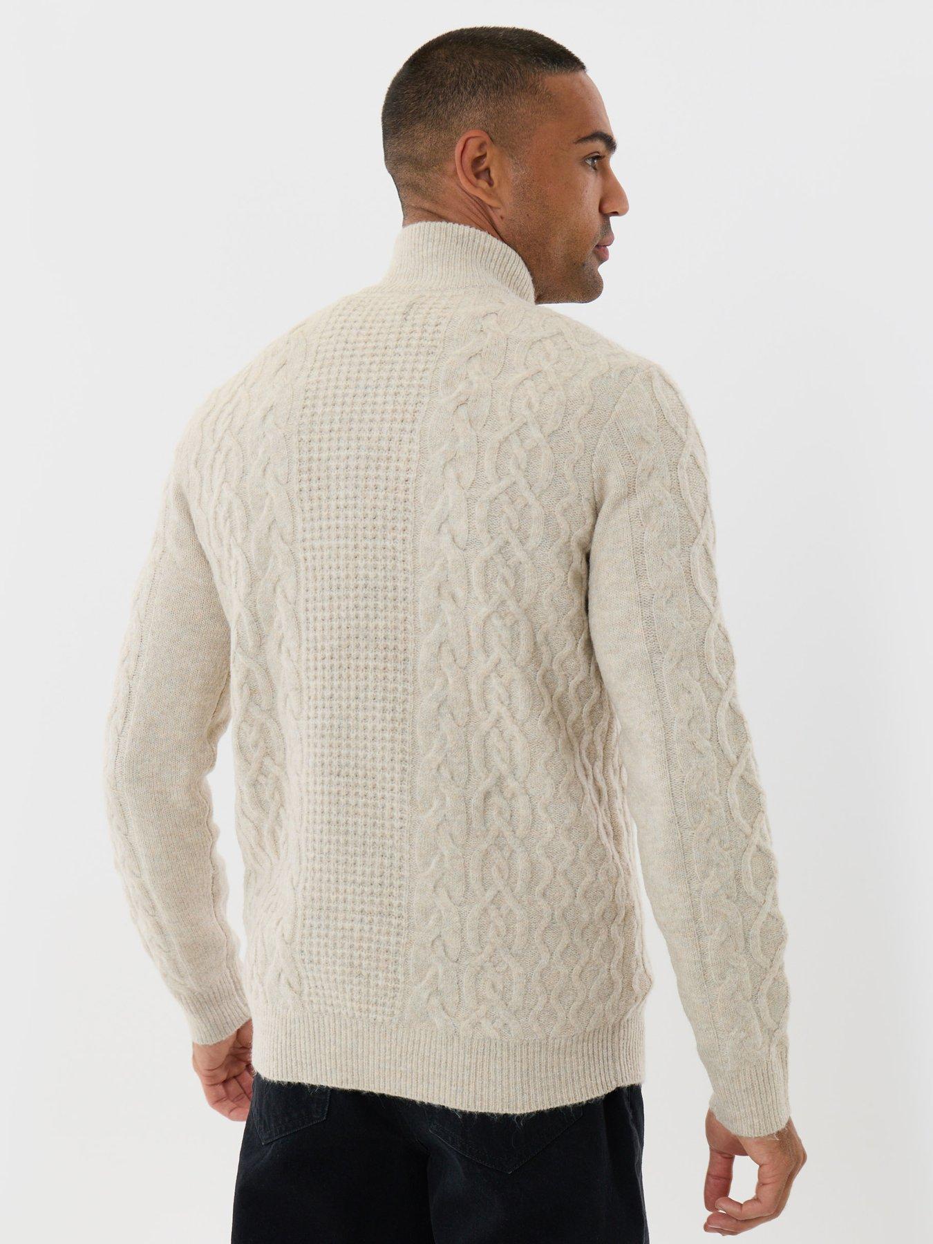 Image 2 of 5 of Threadbare Mens Cable Knit Quarter Zip Jumper - Cream