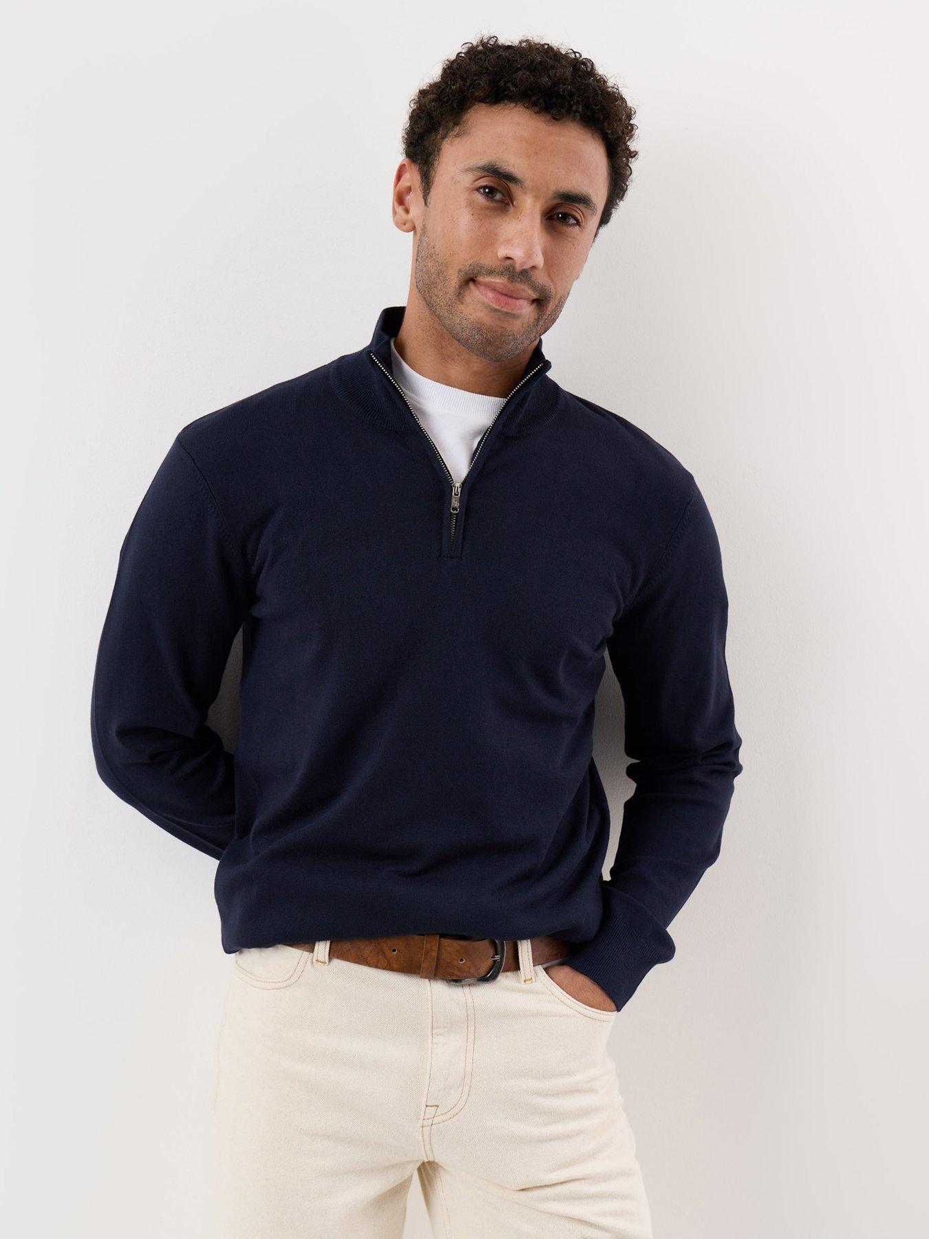 Image 1 of 4 of Threadbare Soft Knit Quarter Zip Jumper In Navy