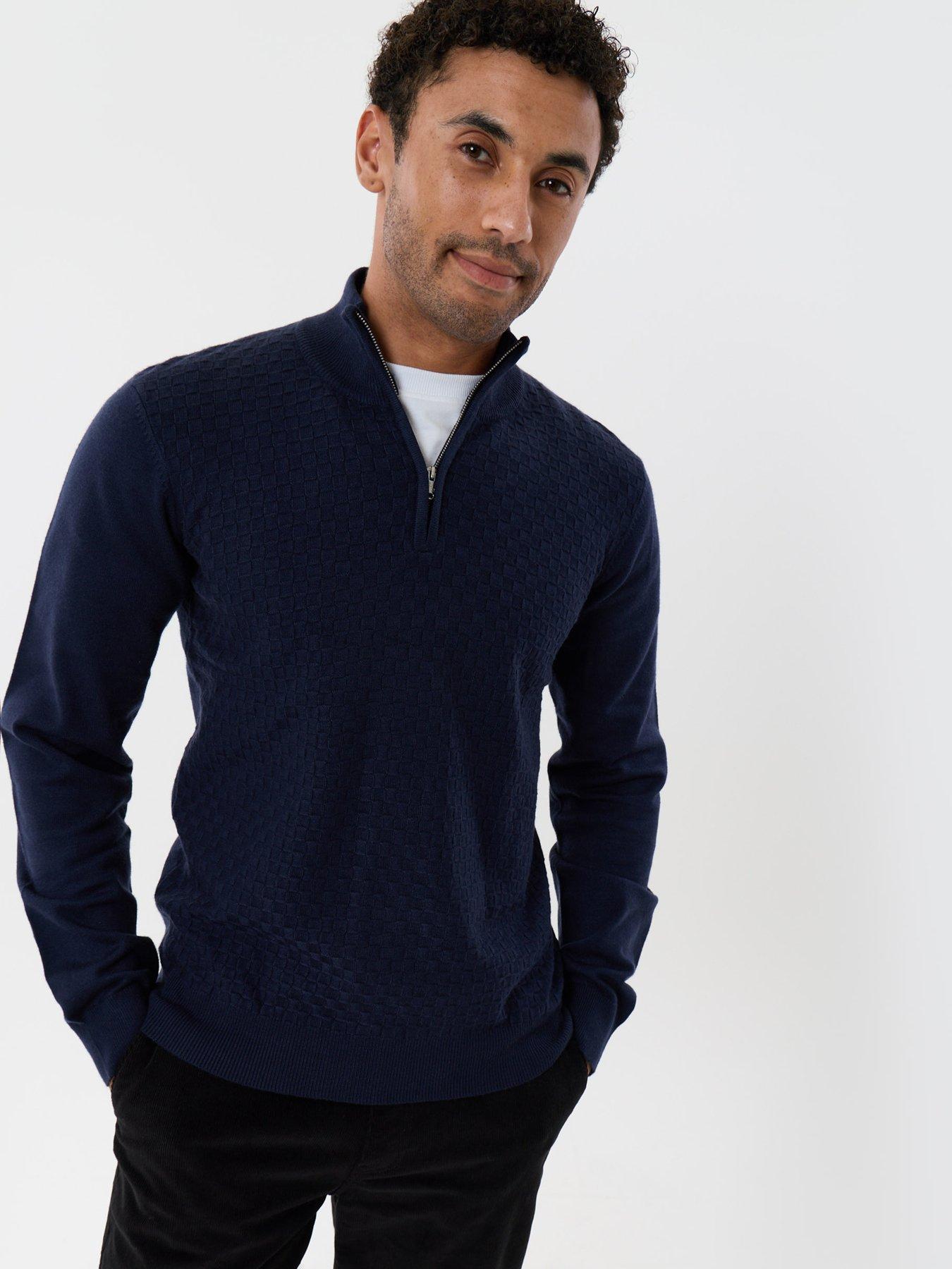 Image 1 of 4 of Threadbare Mens Basket Stitch Quarter Zip Jumper - Navy
