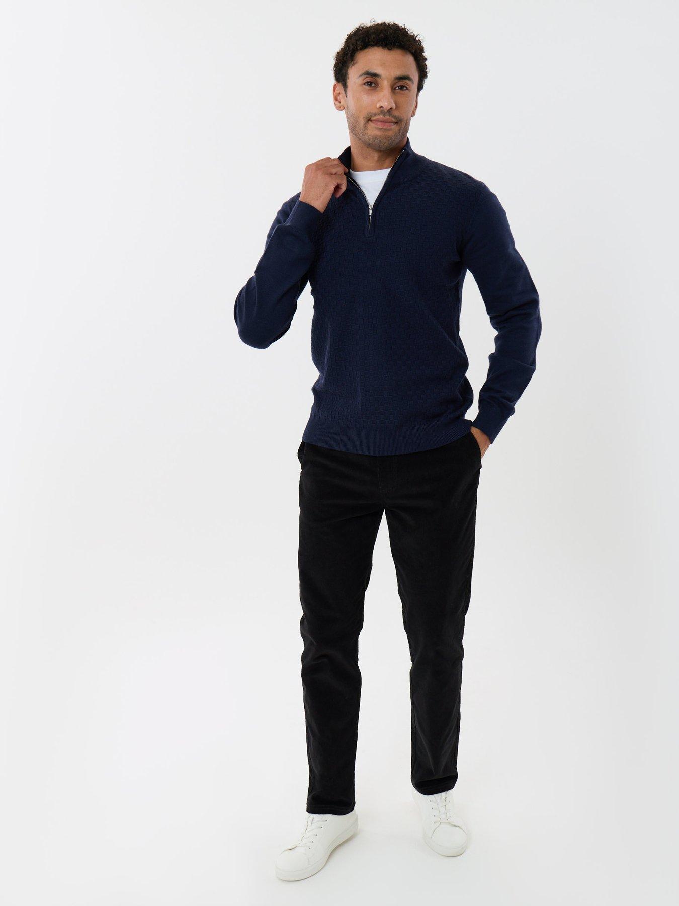 Image 3 of 4 of Threadbare Mens Basket Stitch Quarter Zip Jumper - Navy