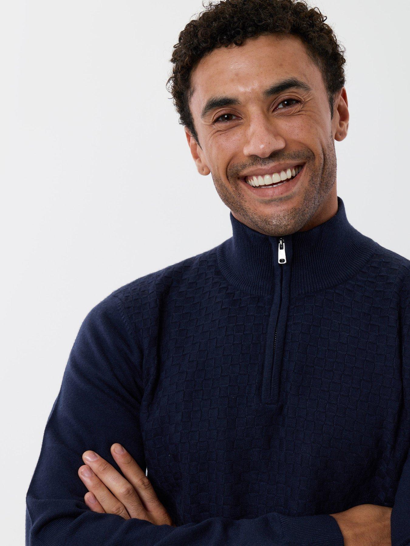 Image 4 of 4 of Threadbare Mens Basket Stitch Quarter Zip Jumper - Navy