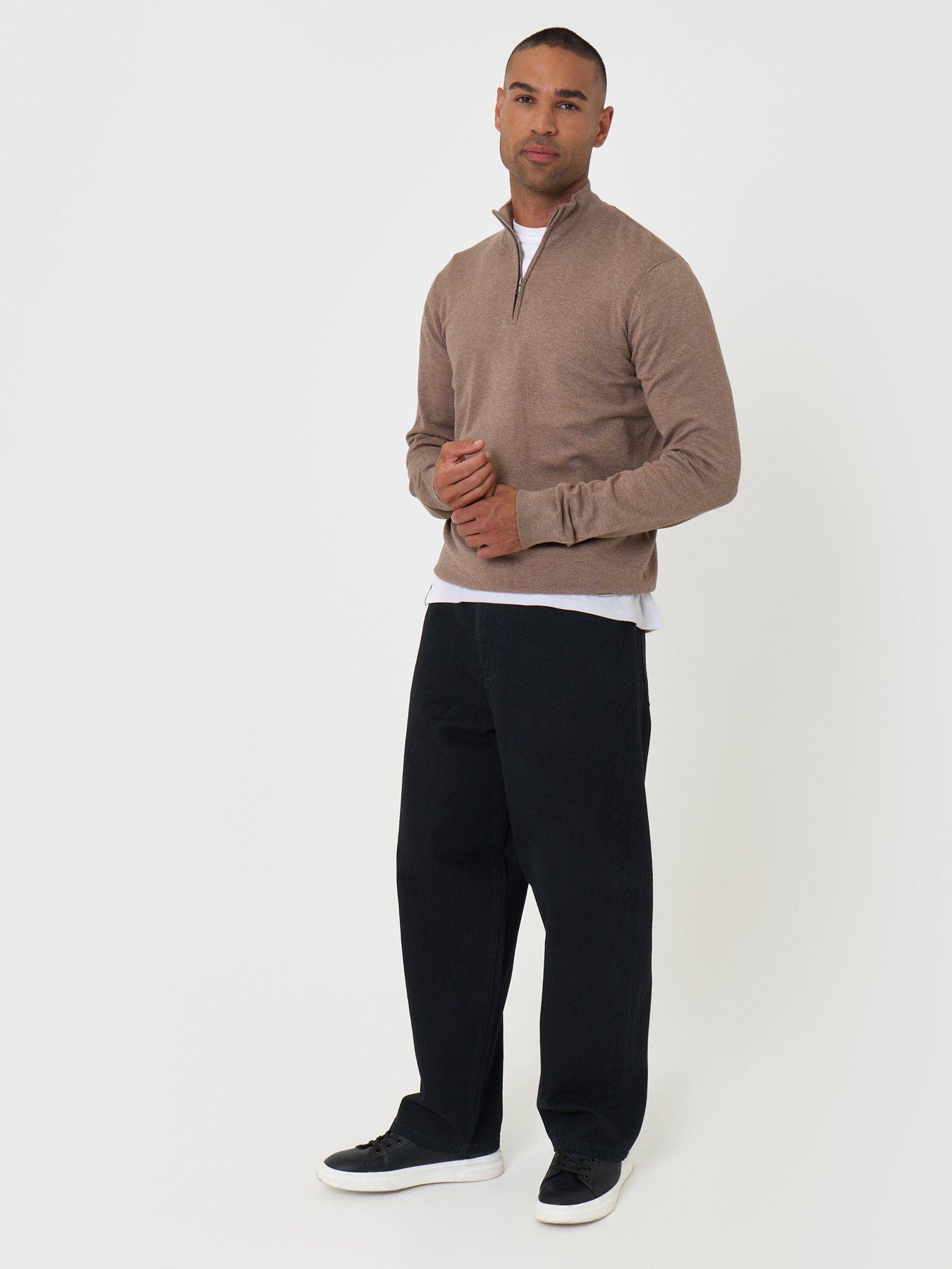 Image 3 of 4 of Threadbare Mens Quarter Zip Soft Knit Jumper - Brown