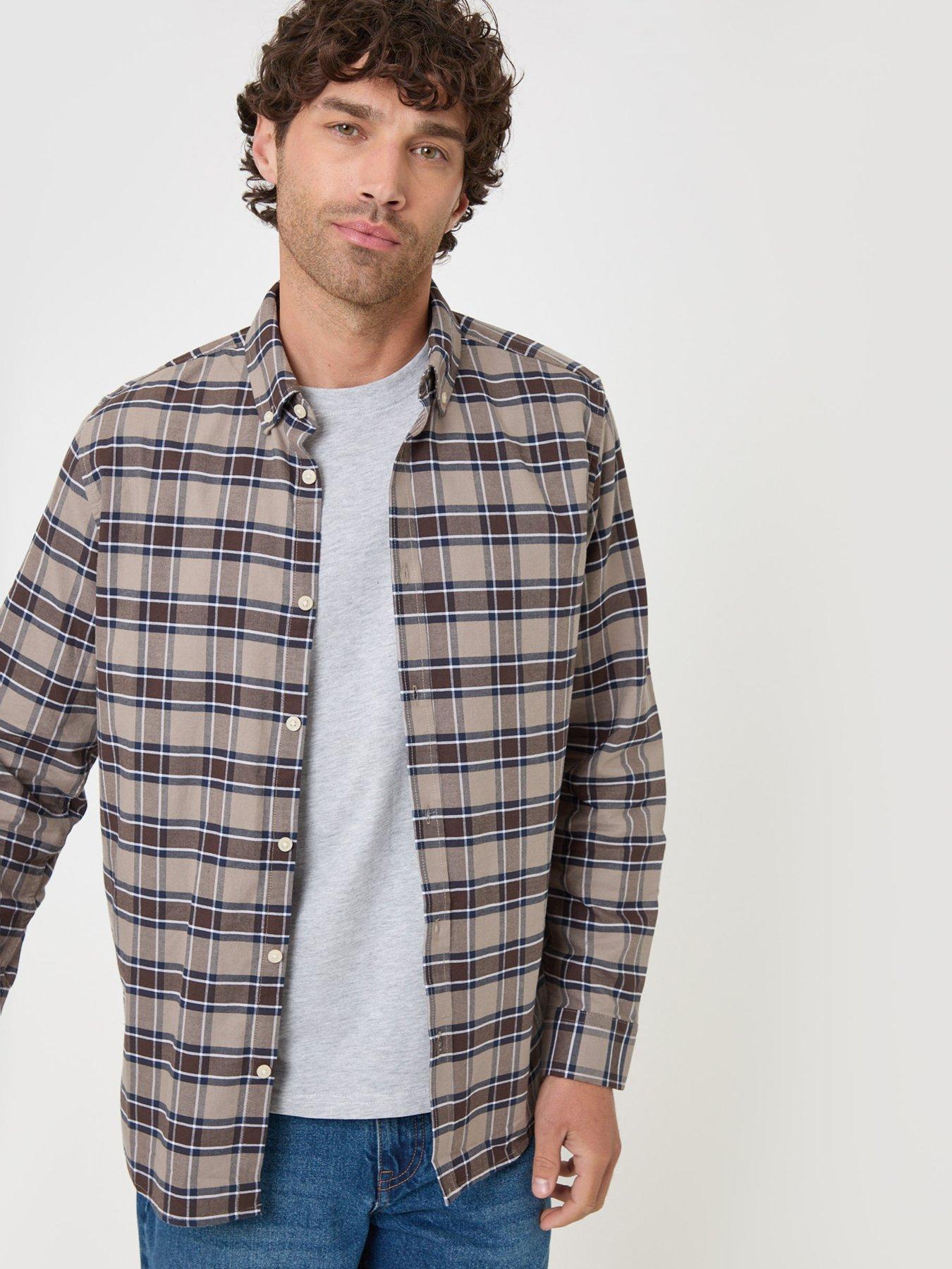 Image 1 of 4 of Threadbare Mens Cotton Oxford Check Shirt - Brown