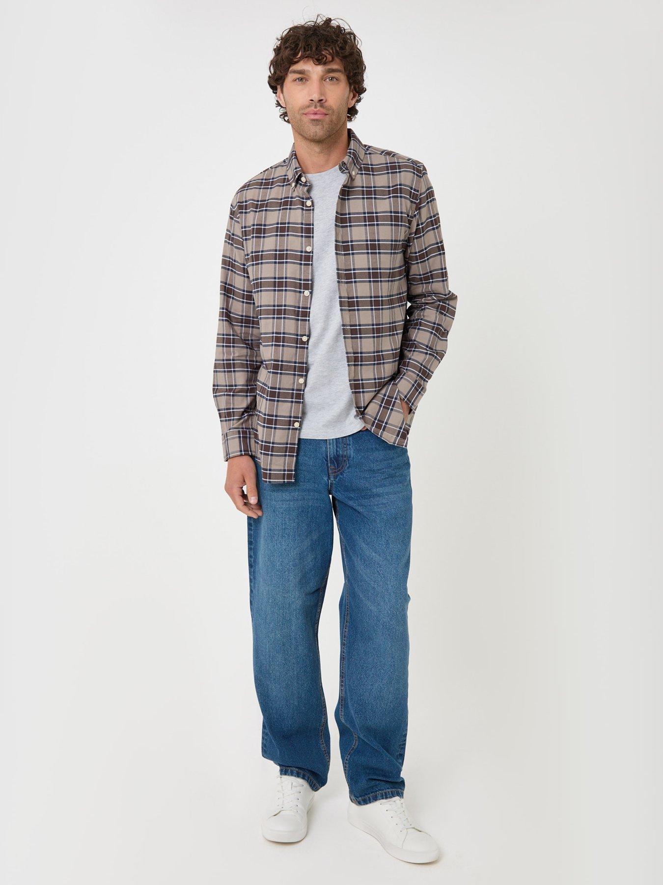 Image 3 of 4 of Threadbare Mens Cotton Oxford Check Shirt - Brown