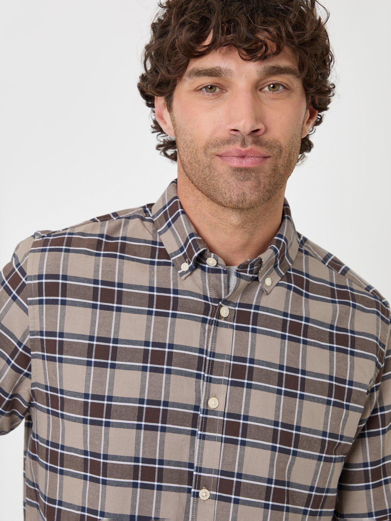 Image 4 of 4 of Threadbare Mens Cotton Oxford Check Shirt - Brown