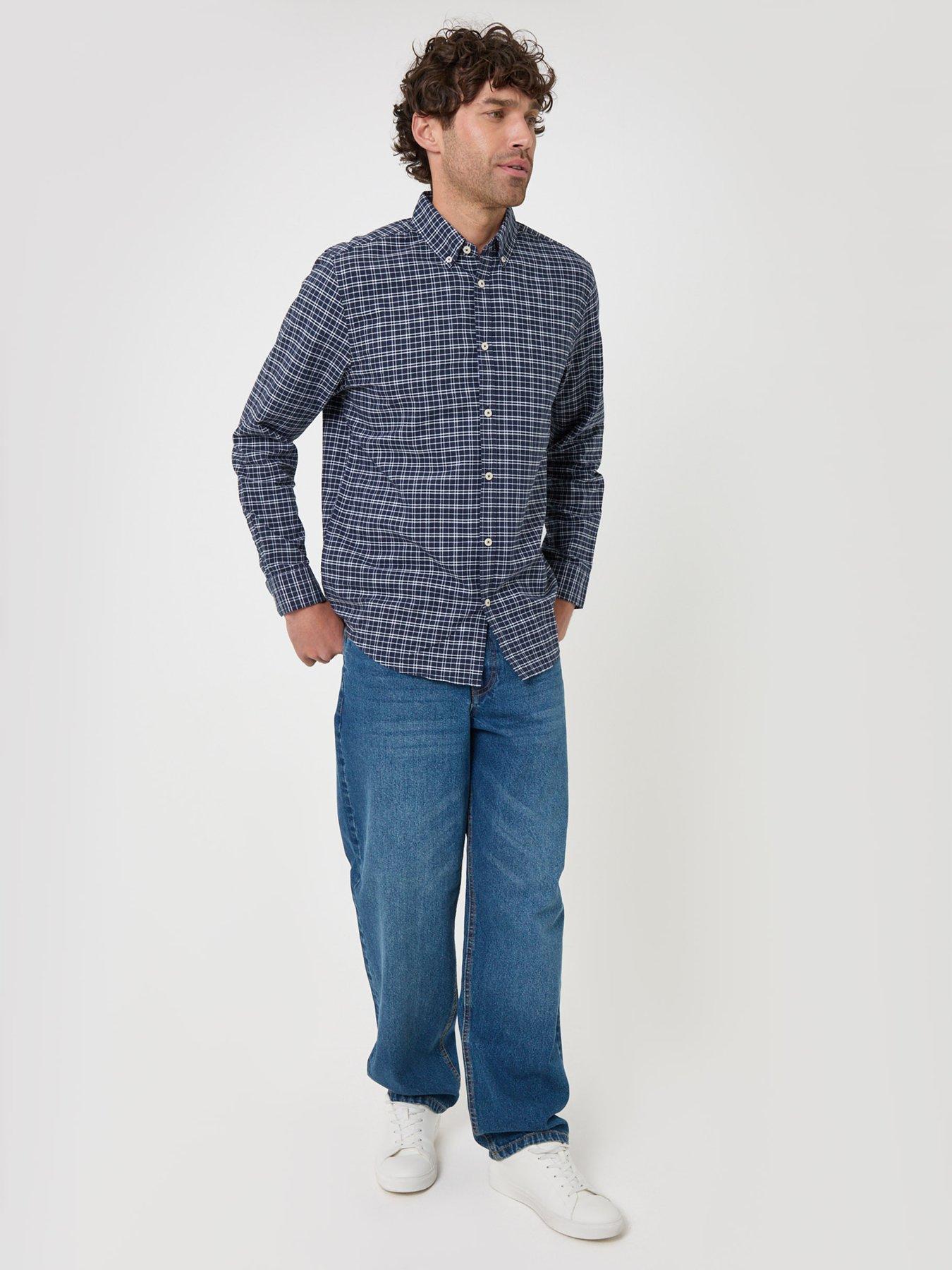 Image 3 of 4 of Threadbare Regular Fit Cotton Oxford Shirt In Navy Check
