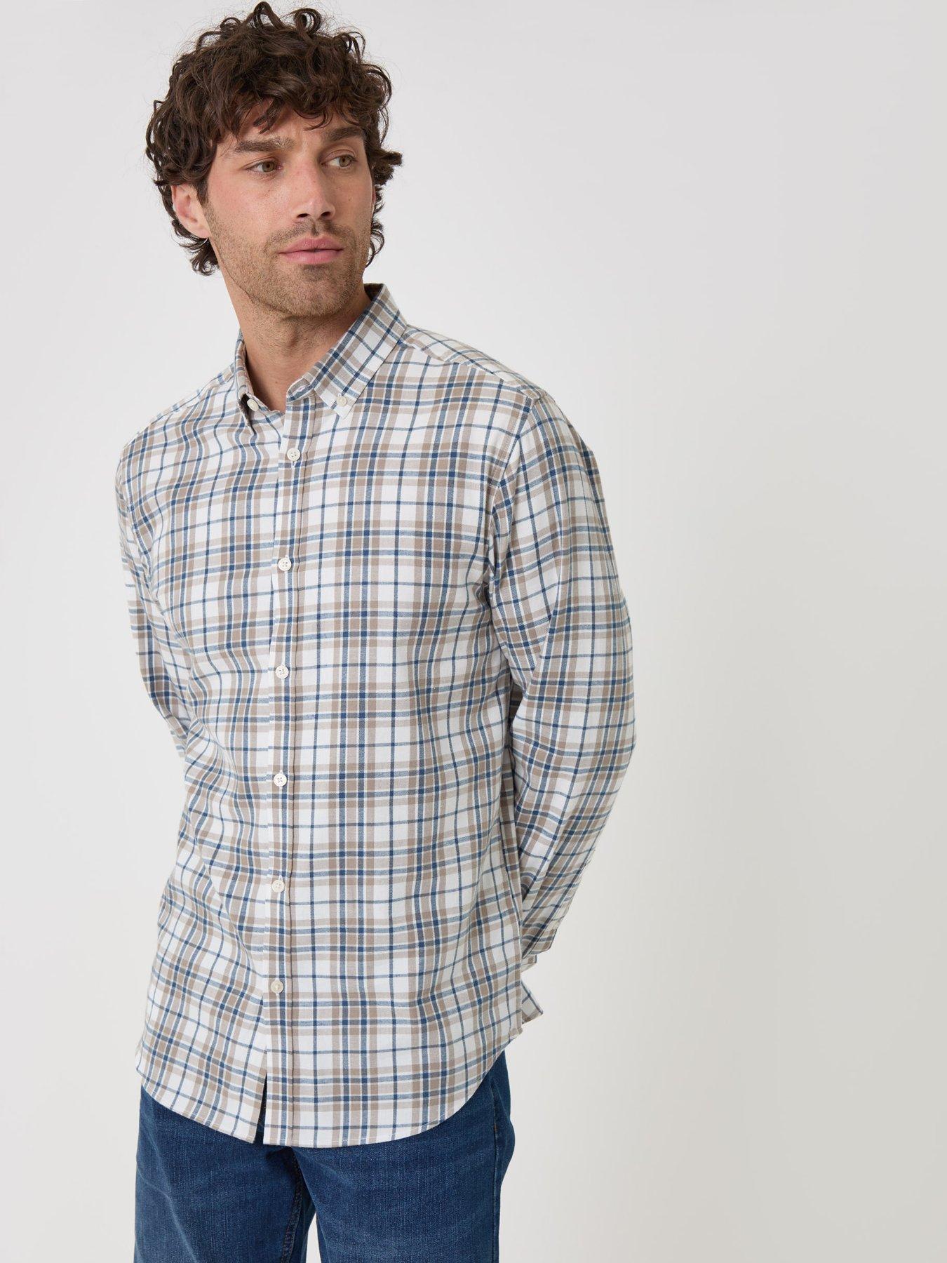 Image 1 of 4 of Threadbare Brushed Cotton Flannel Shirt In Cream Check
