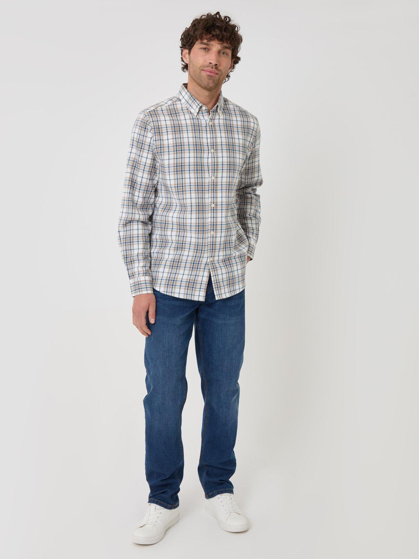 Image 3 of 4 of Threadbare Brushed Cotton Flannel Shirt In Cream Check