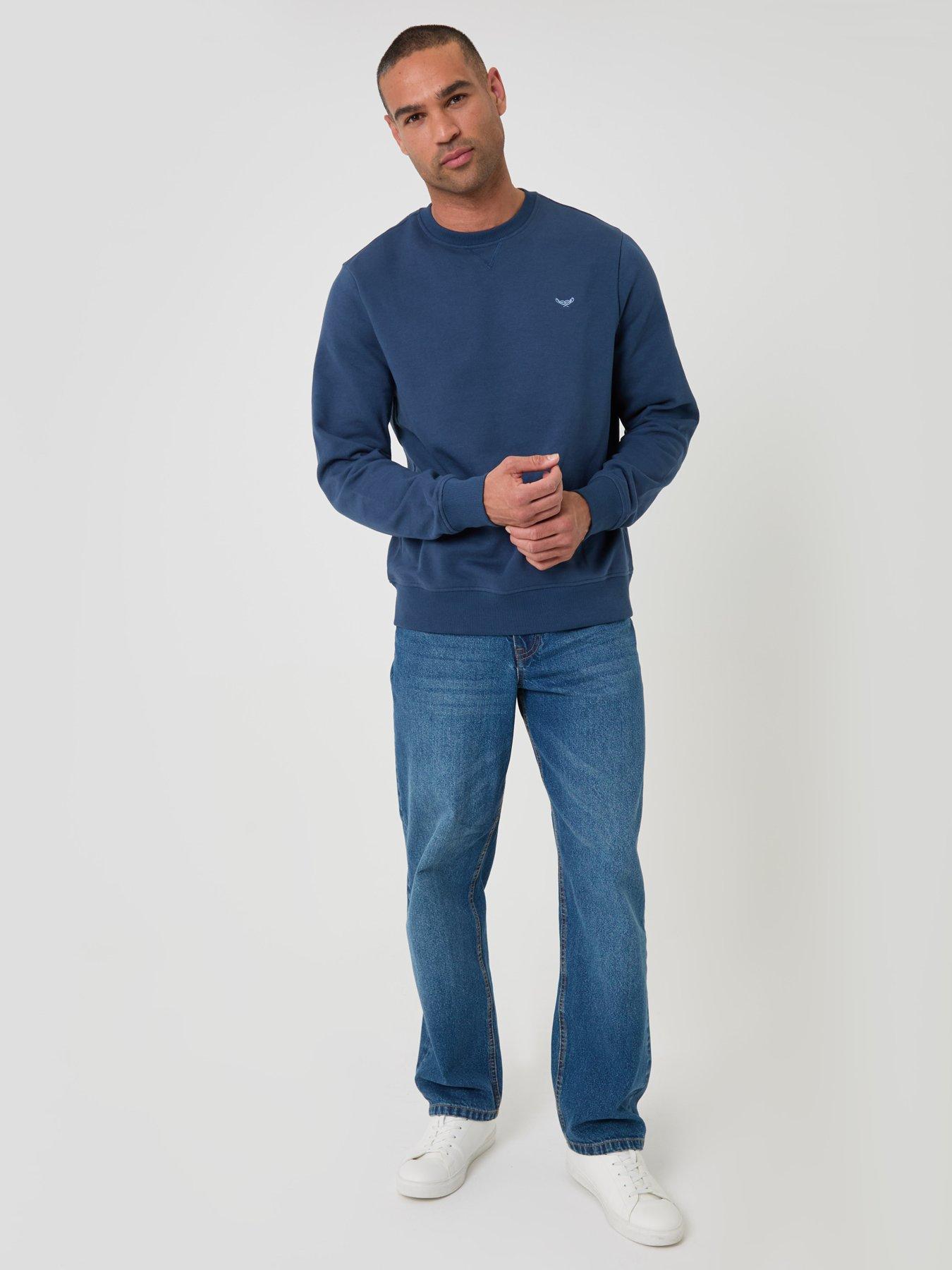 Image 3 of 4 of Threadbare Mens Cotton-Rich Brushback Crew Neck Sweatshirt - Blue