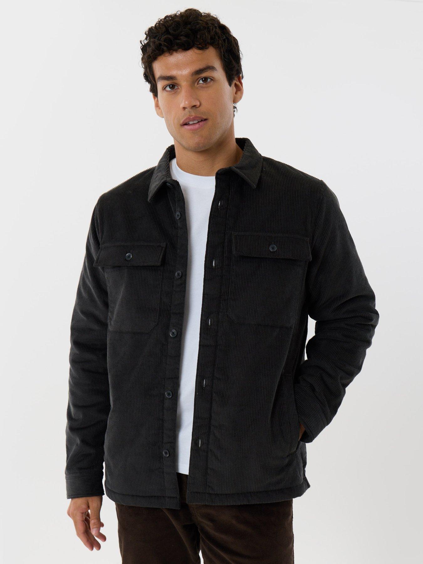 Image 1 of 6 of Threadbare Mens Borg Lined Corduroy Shacket - Black