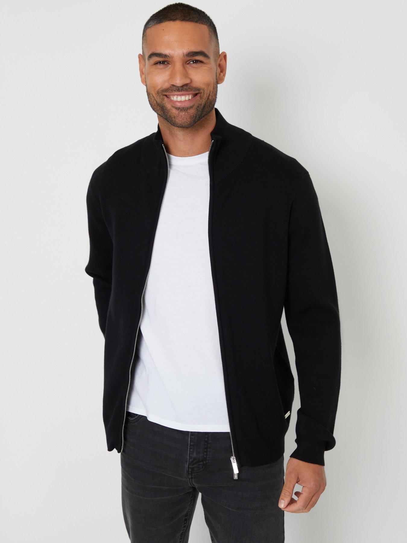Image 1 of 5 of Threadbare Mens Funnel Neck Zip Through Cardigan - Black