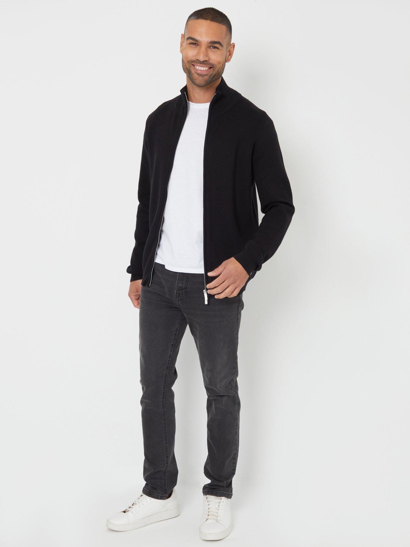 Image 3 of 5 of Threadbare Mens Funnel Neck Zip Through Cardigan - Black