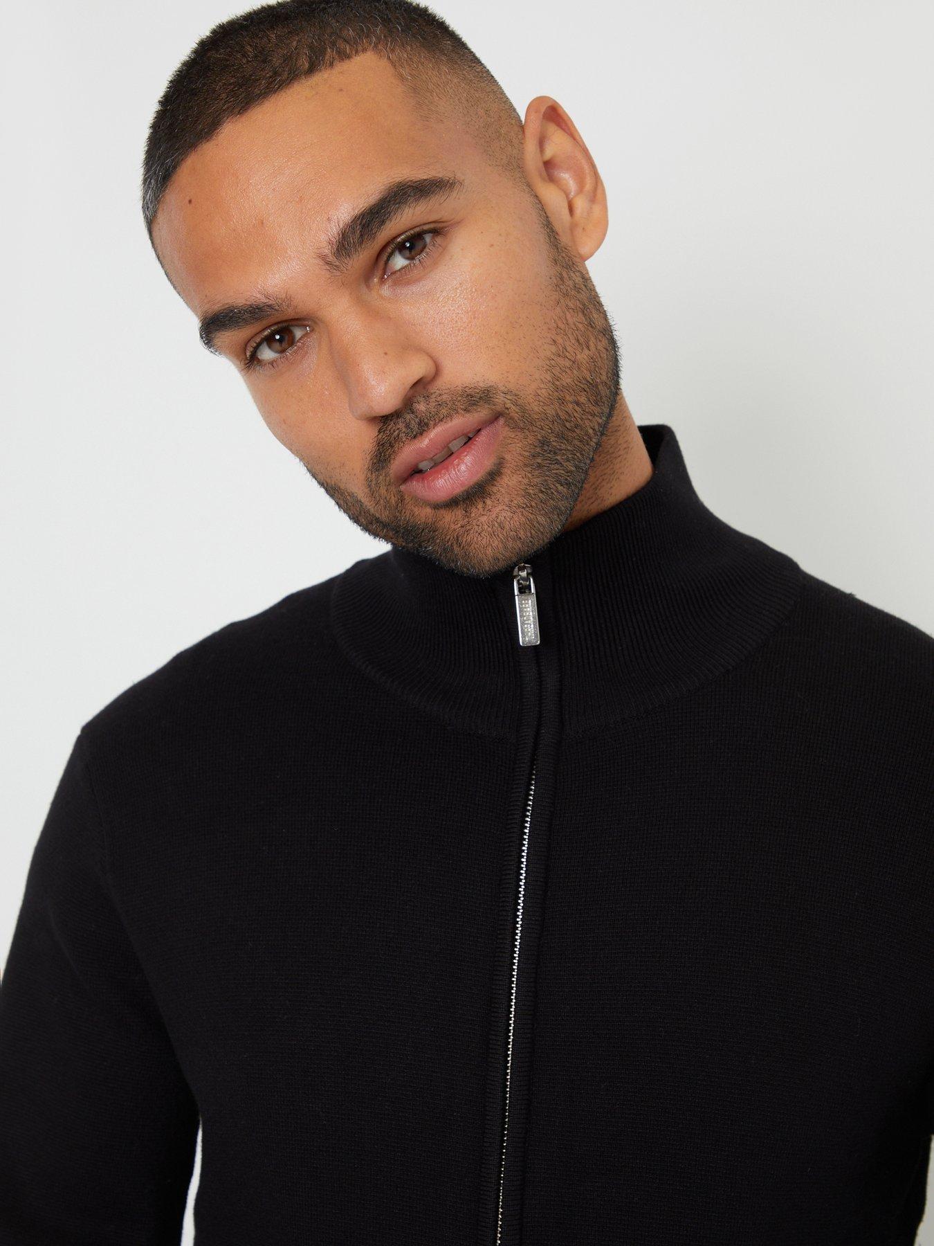 Image 4 of 5 of Threadbare Mens Funnel Neck Zip Through Cardigan - Black