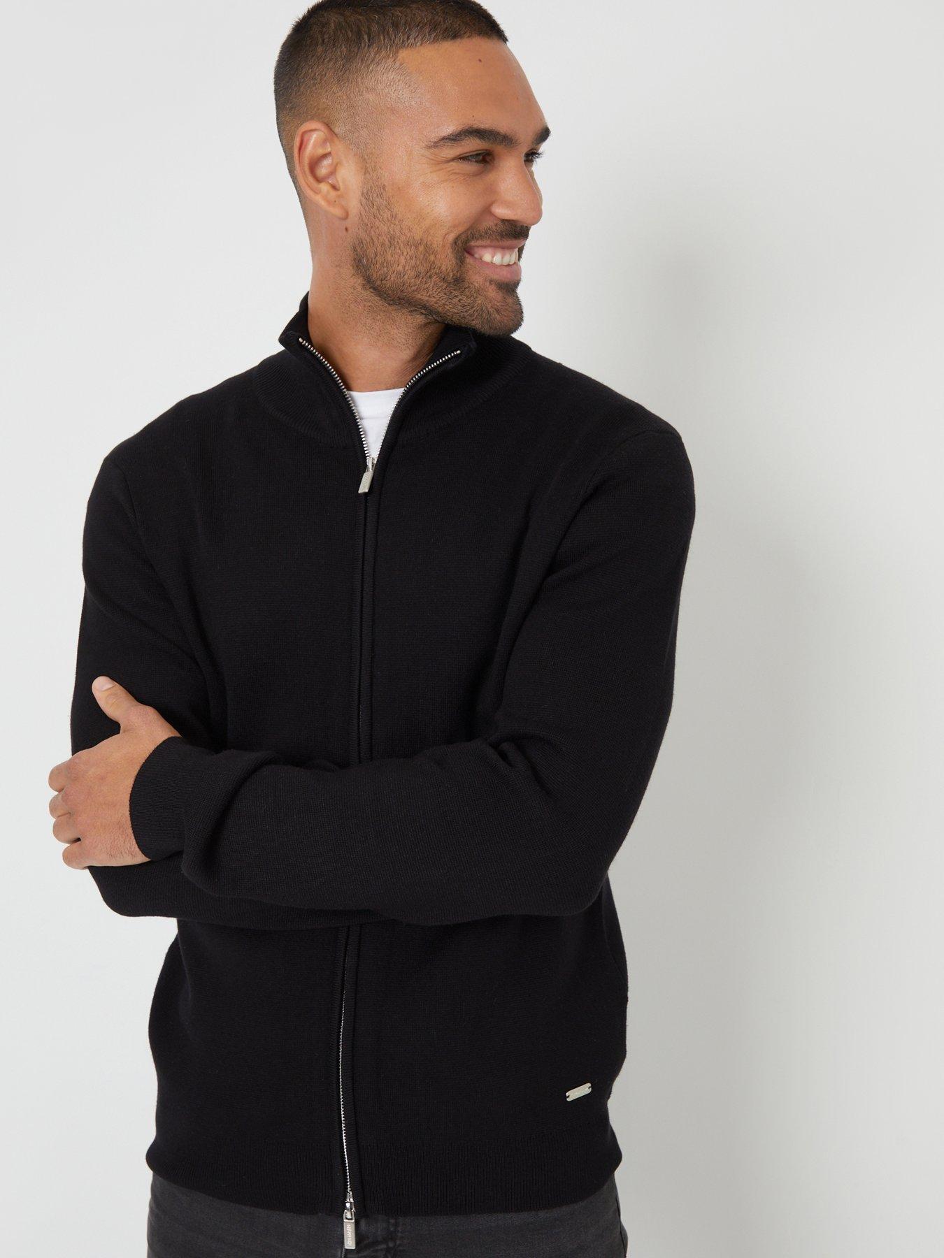 Image 5 of 5 of Threadbare Mens Funnel Neck Zip Through Cardigan - Black