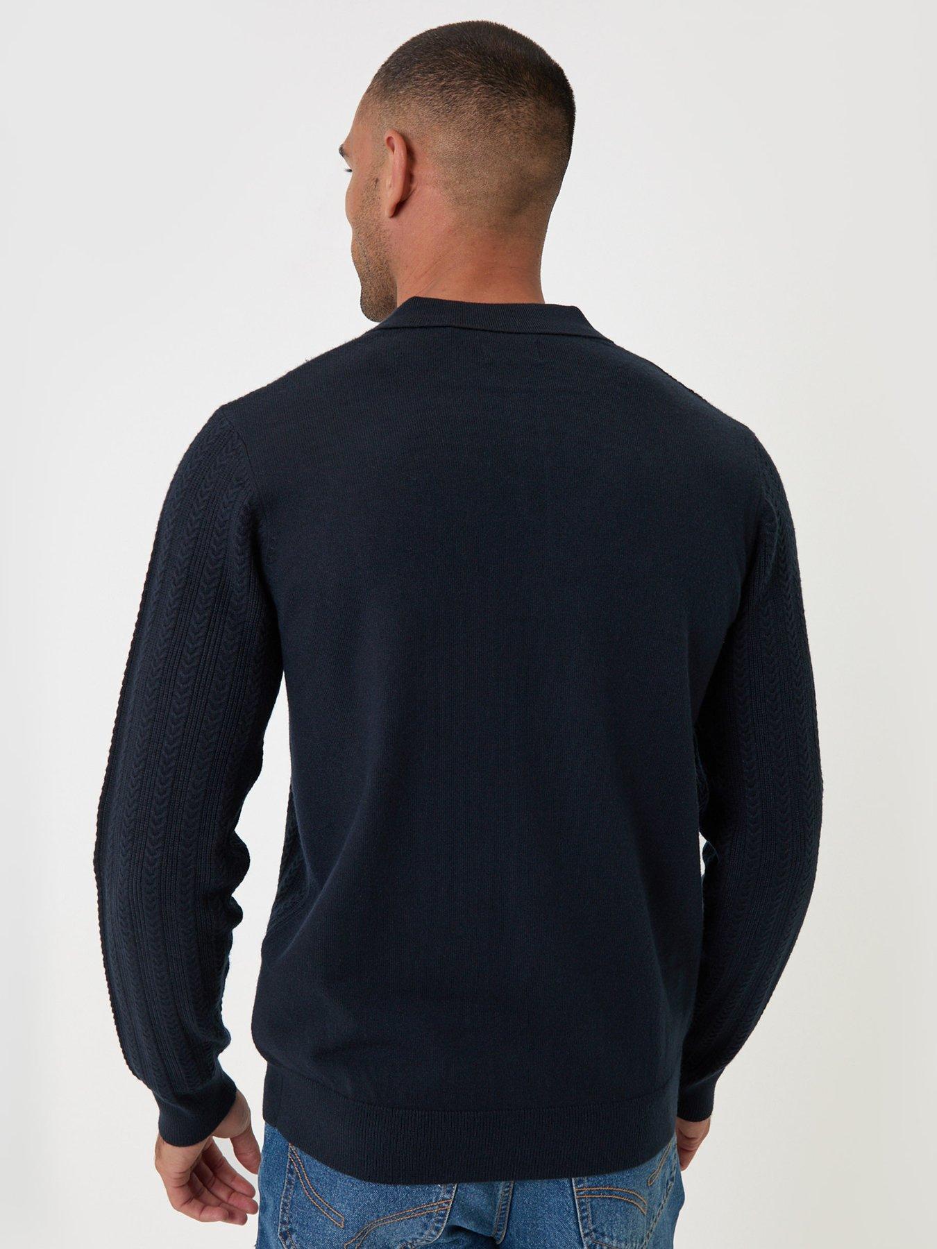 Image 2 of 6 of Threadbare Textured Cable Knit Polo Jumper In Navy