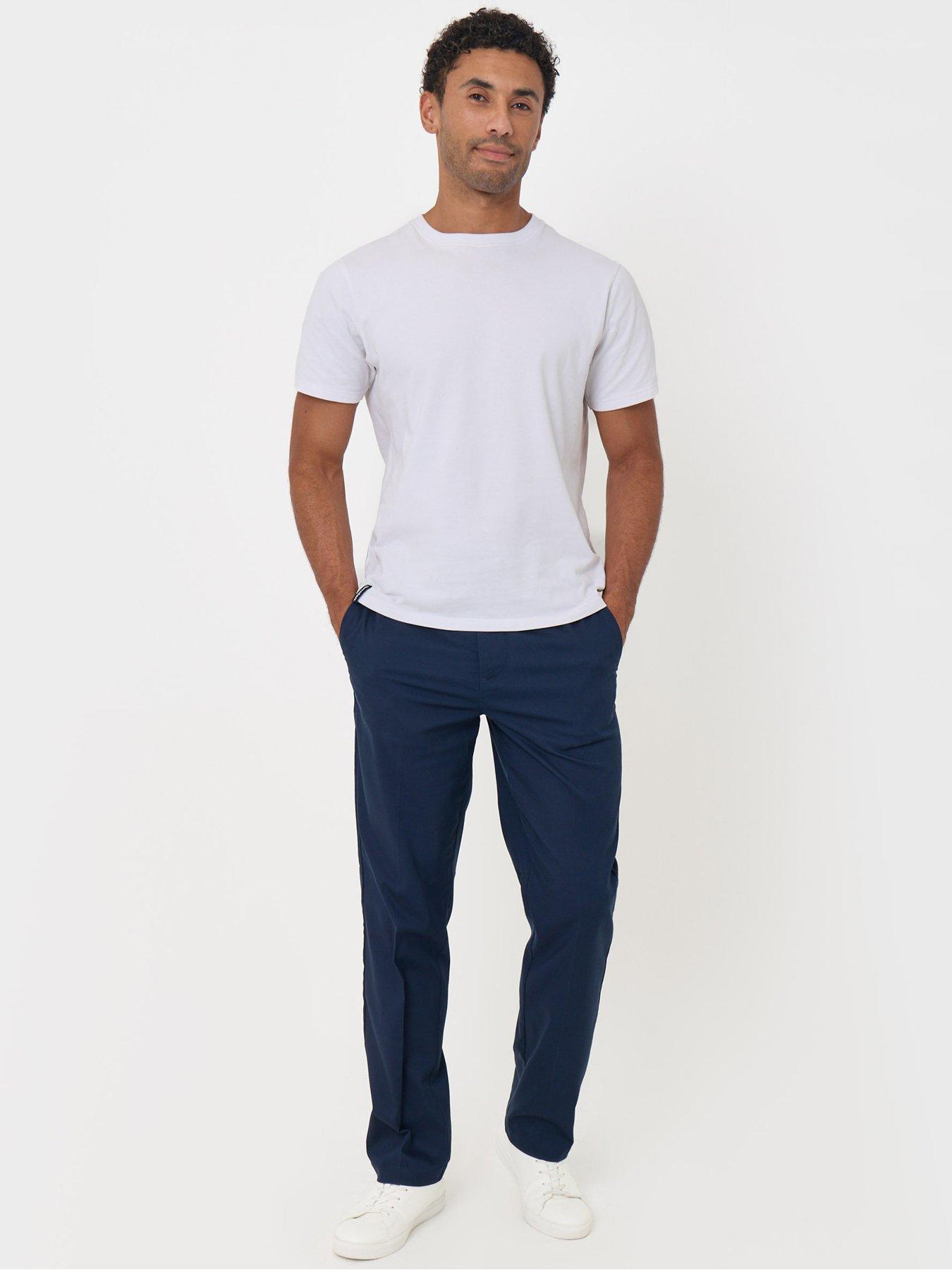 Image 1 of 4 of Threadbare Straight Fit Drawcord Trousers In Navy