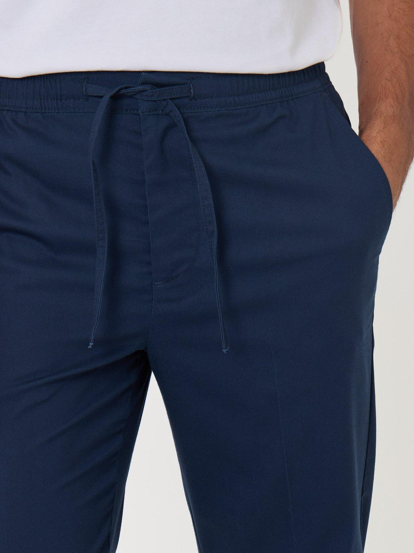 Image 4 of 4 of Threadbare Straight Fit Drawcord Trousers In Navy