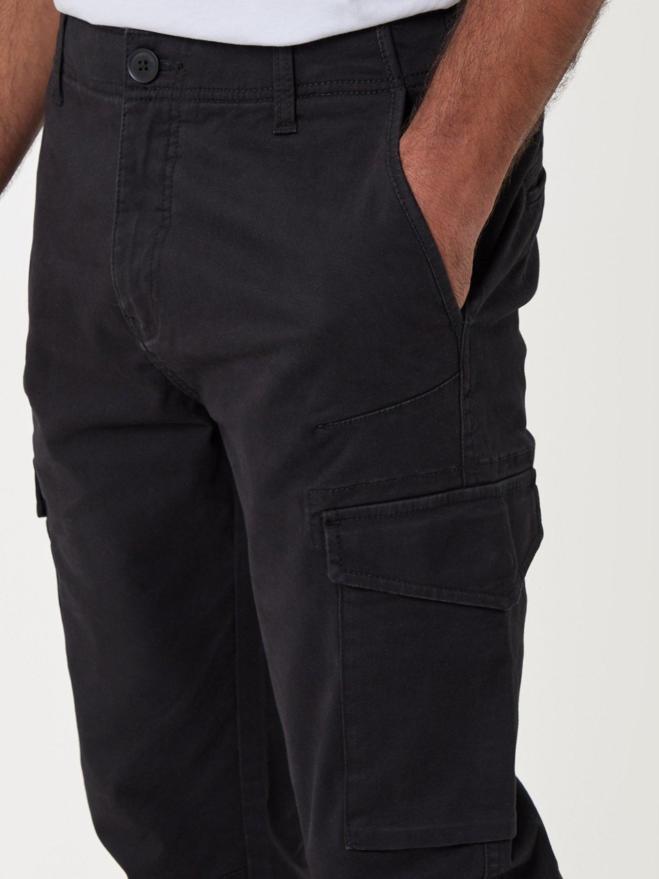Image 4 of 5 of Threadbare Mens Slim Fit Stretch Cargo Trousers - Black
