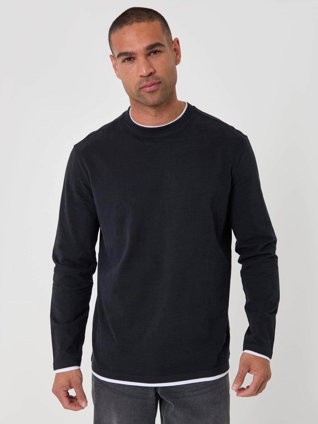 Image 1 of 4 of Threadbare Relaxed Fit Mock Layer Long Sleeve T-shirt In Black