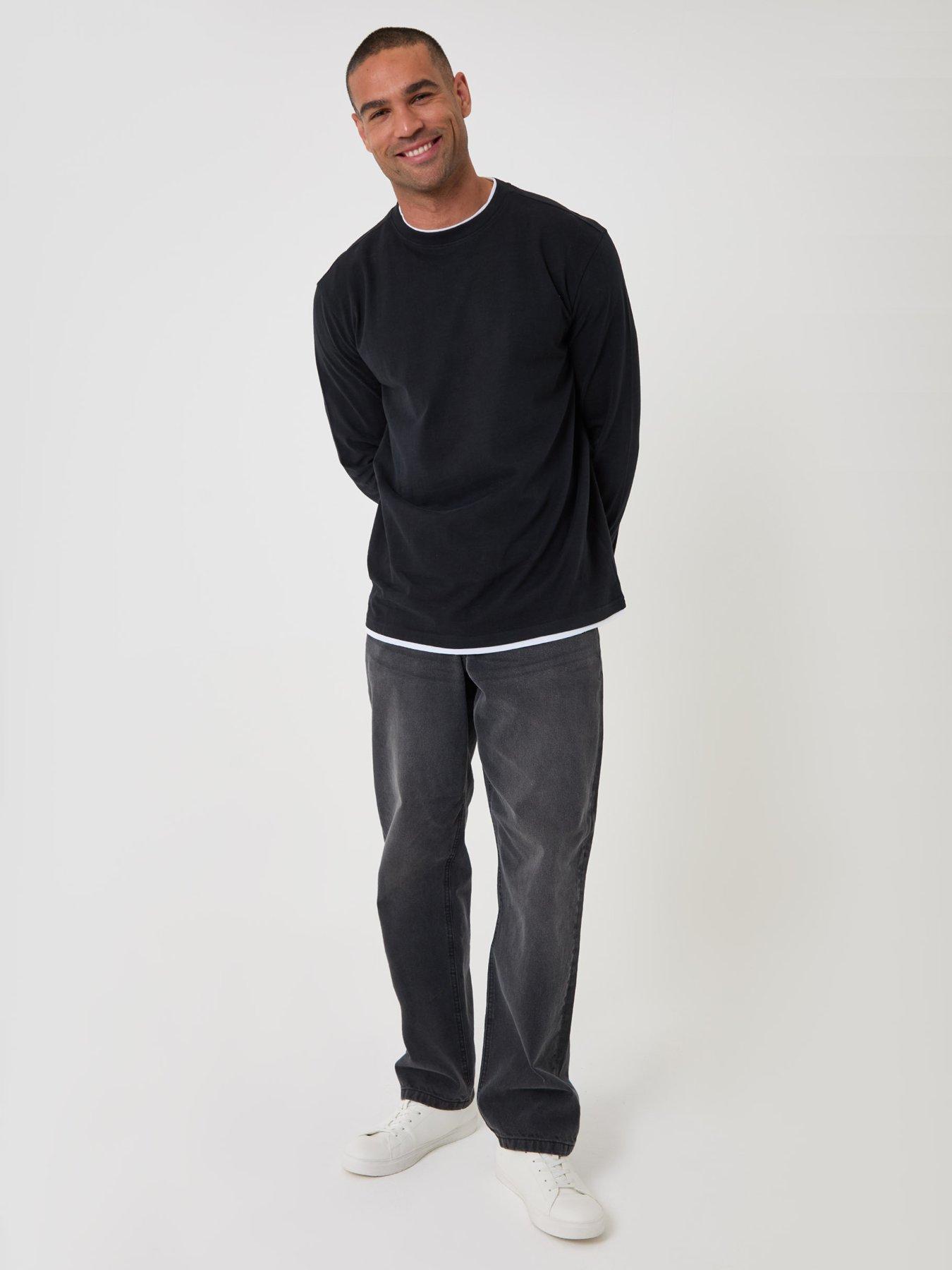 Image 3 of 4 of Threadbare Relaxed Fit Mock Layer Long Sleeve T-shirt In Black