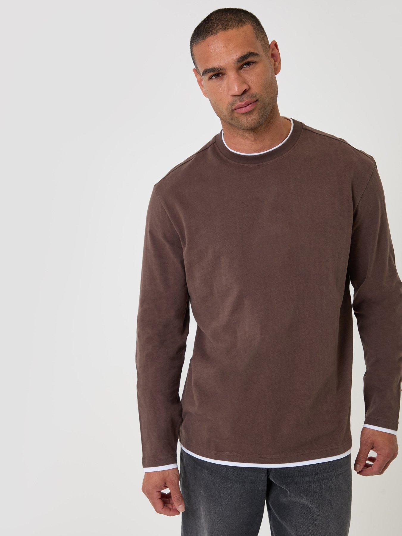 Image 1 of 4 of Threadbare Relaxed Fit Mock Layer Long Sleeve T-shirt In Brown