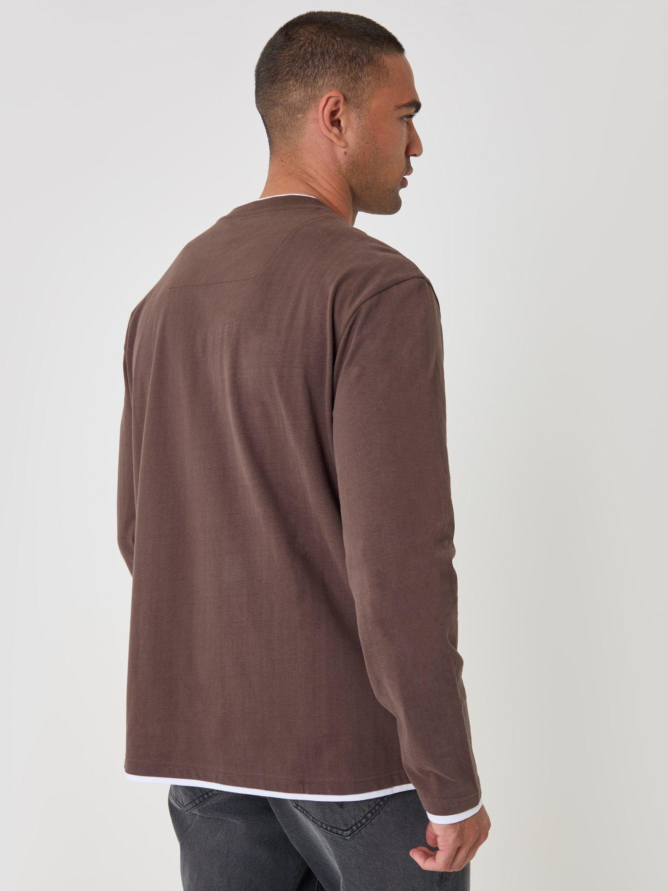 Image 2 of 4 of Threadbare Relaxed Fit Mock Layer Long Sleeve T-shirt In Brown