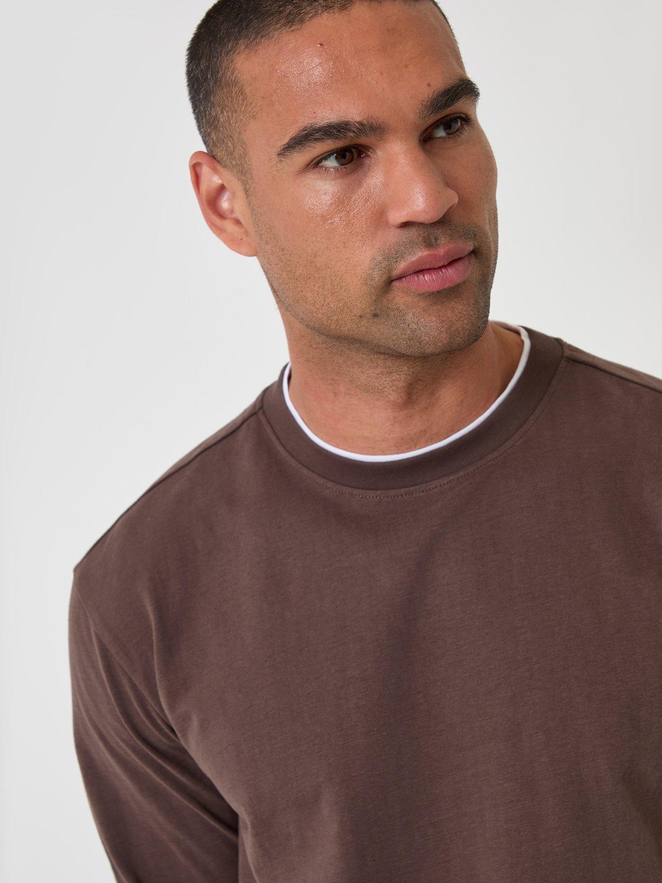 Image 4 of 4 of Threadbare Relaxed Fit Mock Layer Long Sleeve T-shirt In Brown