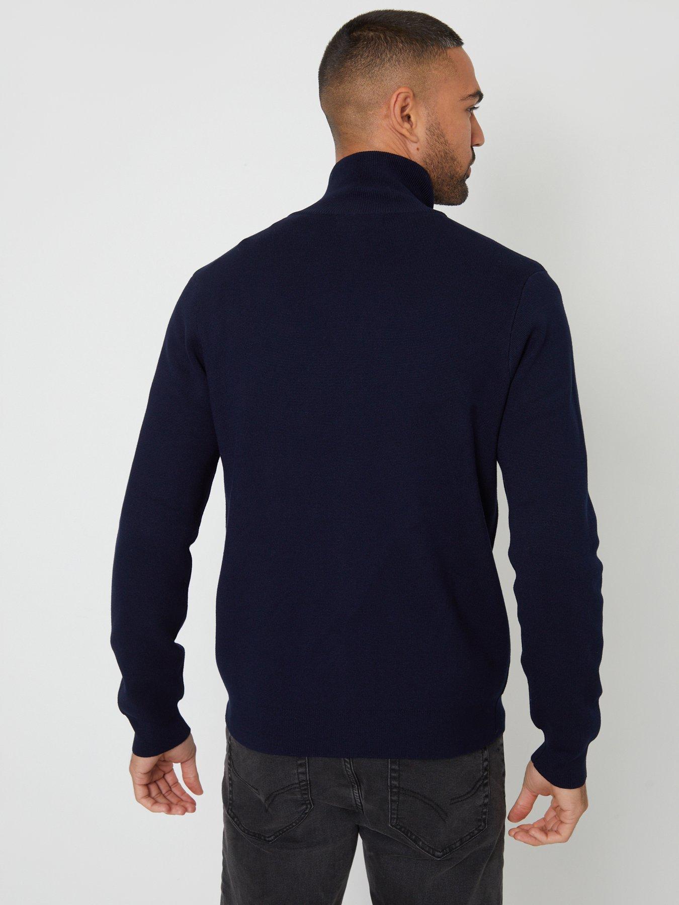 Image 2 of 4 of Threadbare Funnel Neck Zip Through Sweatshirt In Navy