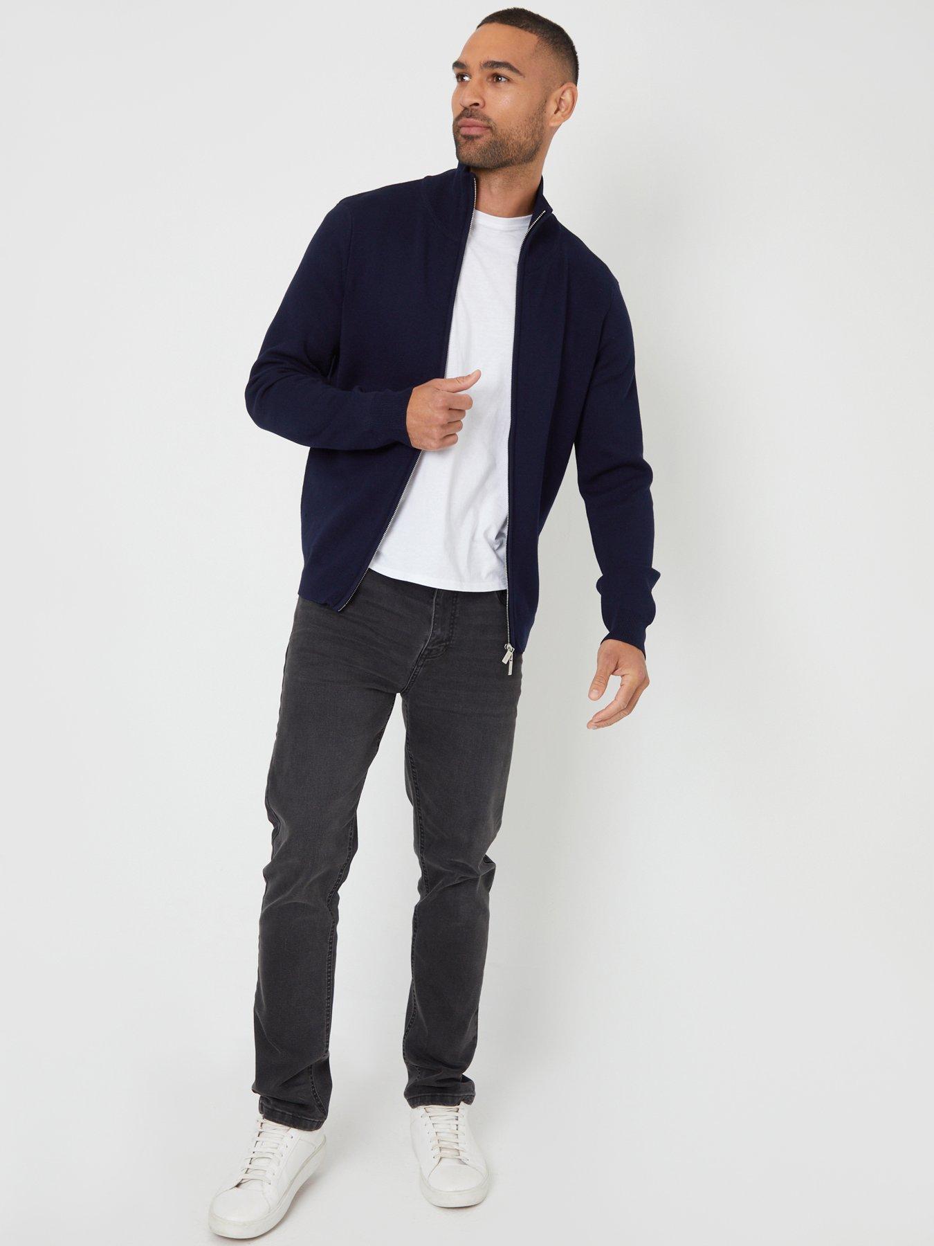 Image 3 of 4 of Threadbare Funnel Neck Zip Through Sweatshirt In Navy
