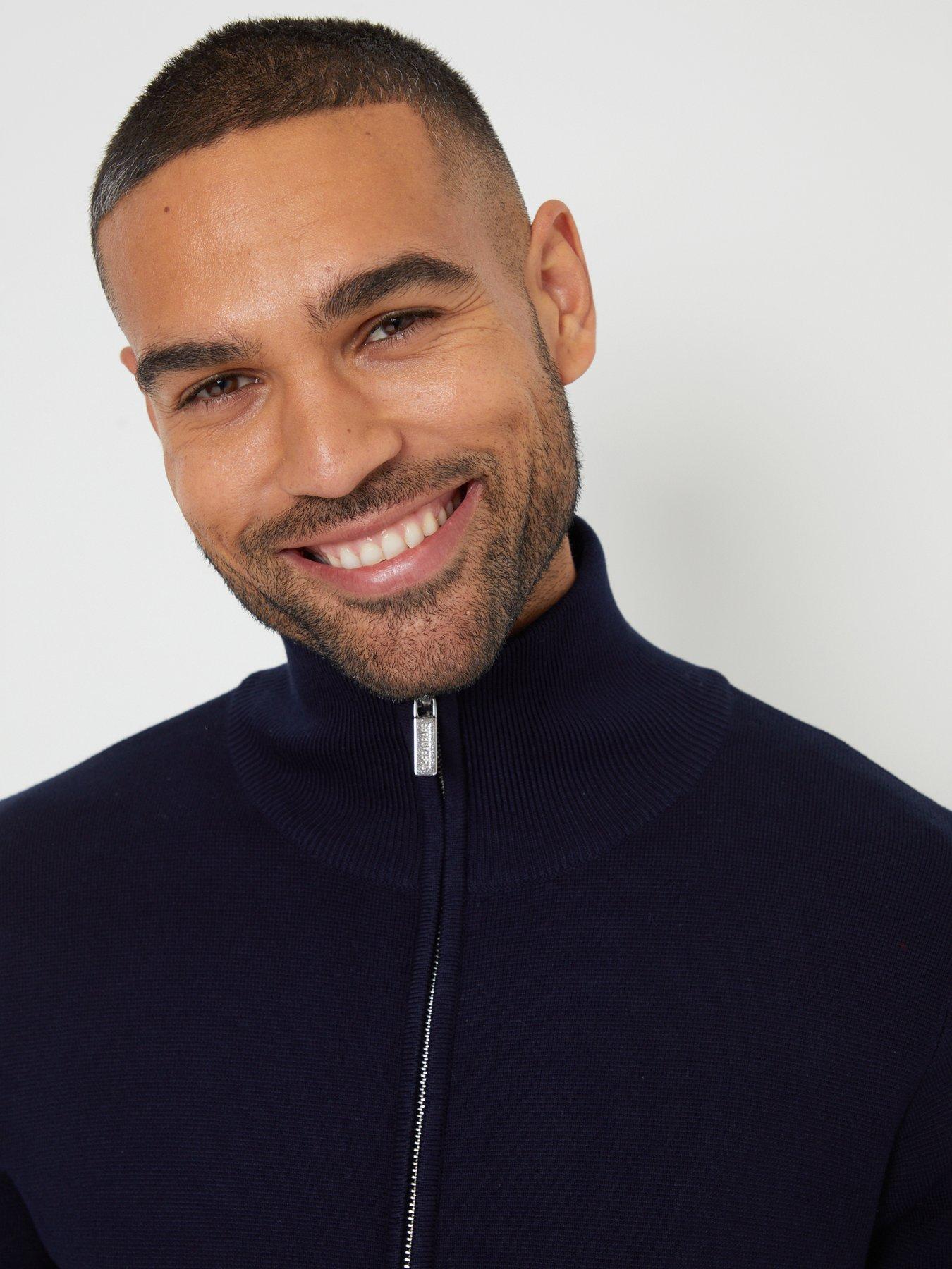 Image 4 of 4 of Threadbare Funnel Neck Zip Through Sweatshirt In Navy