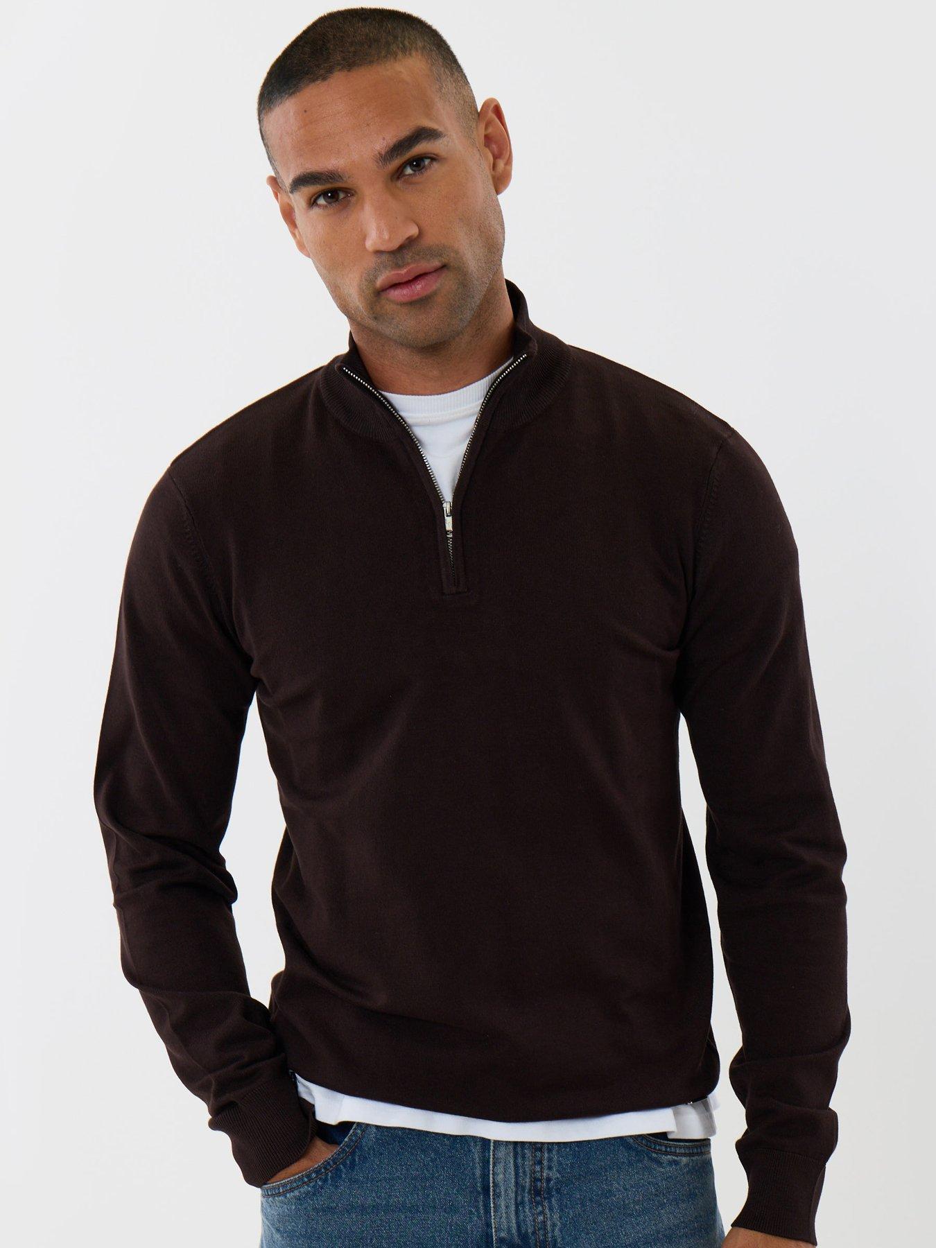 Image 1 of 5 of Threadbare Mens Quarter Zip Soft Knit Jumper - Brown