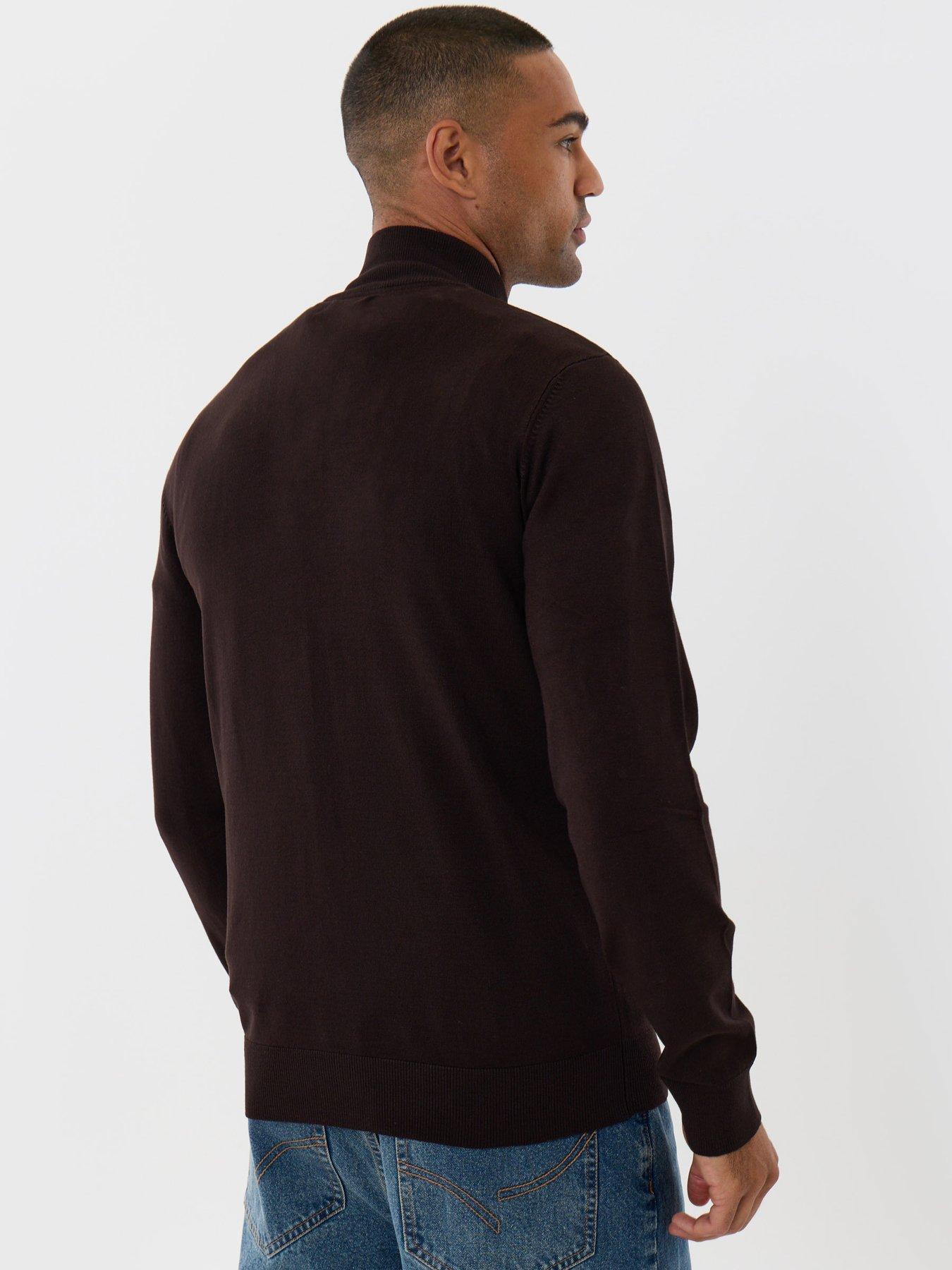 Image 2 of 5 of Threadbare Mens Quarter Zip Soft Knit Jumper - Brown