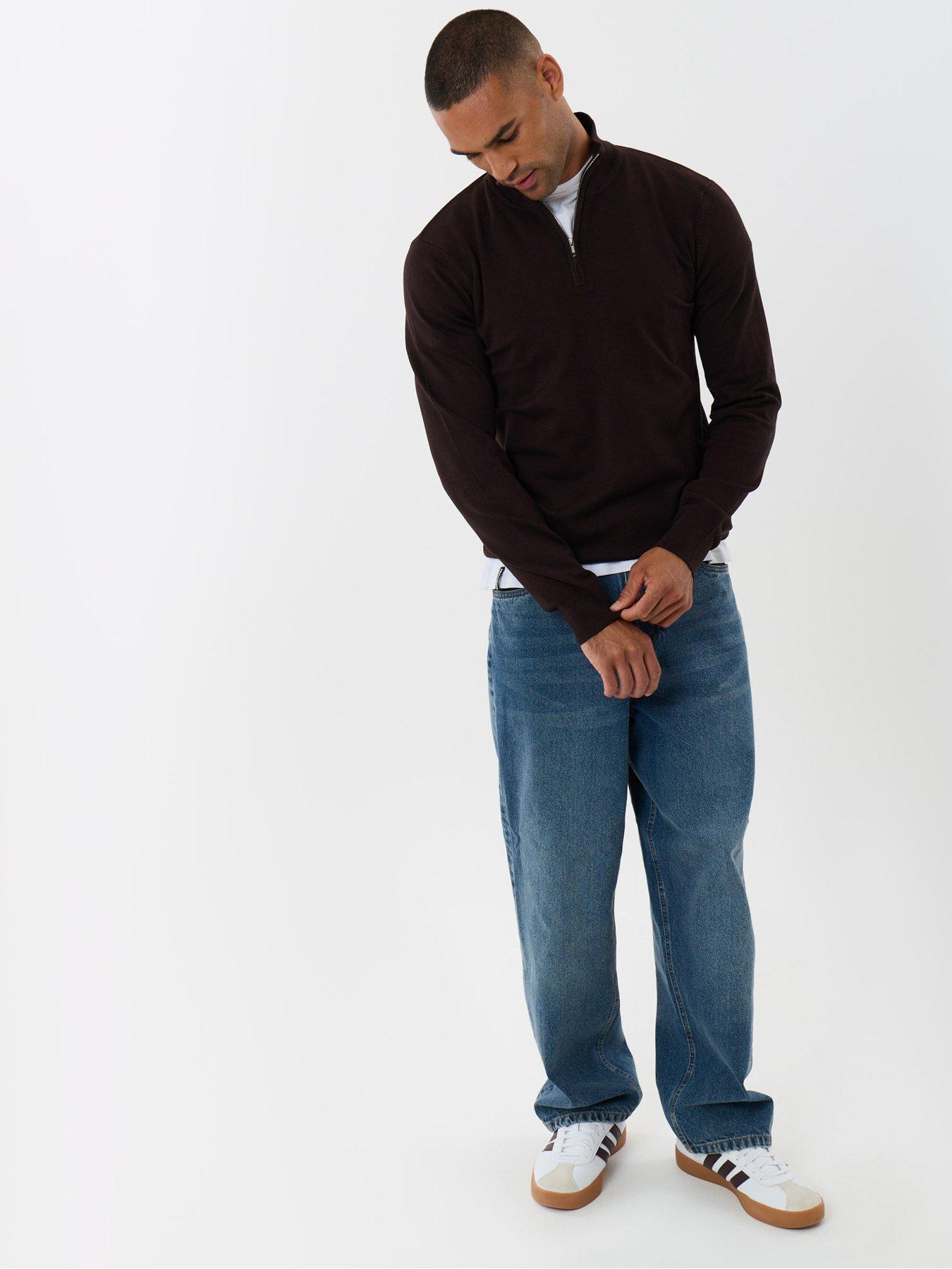 Image 3 of 5 of Threadbare Mens Quarter Zip Soft Knit Jumper - Brown