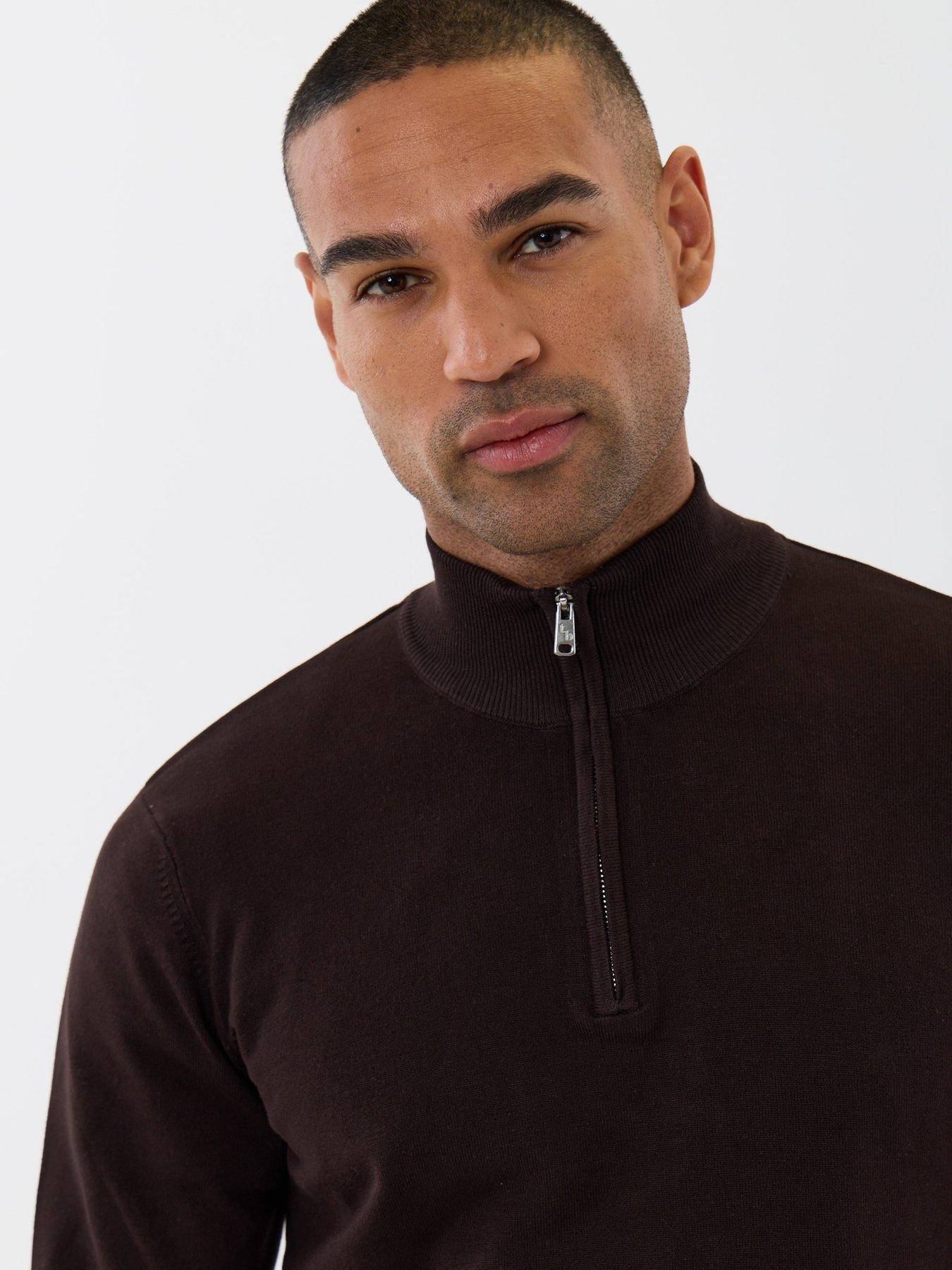Image 4 of 5 of Threadbare Mens Quarter Zip Soft Knit Jumper - Brown