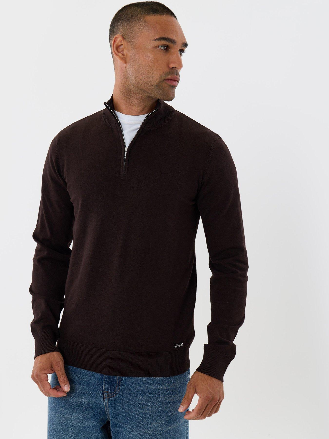 Image 5 of 5 of Threadbare Mens Quarter Zip Soft Knit Jumper - Brown