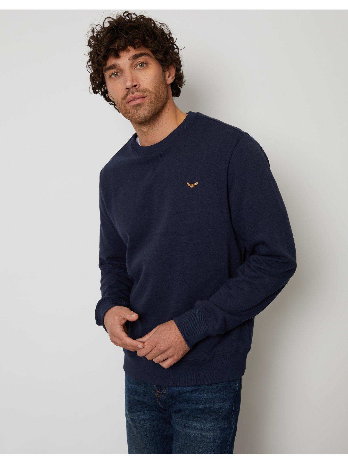 Image 1 of 4 of Threadbare Mens Cotton-Rich Brushback Crew Neck Sweatshirt - Navy