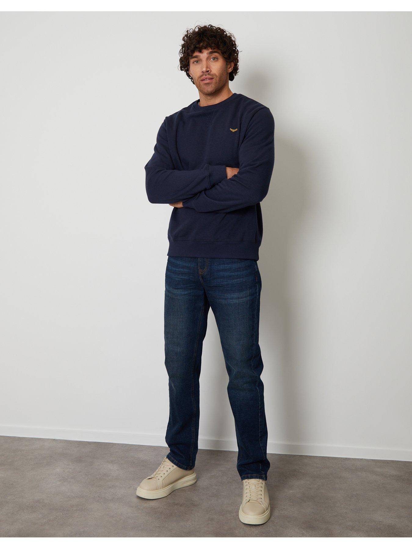Image 3 of 4 of Threadbare Mens Cotton-Rich Brushback Crew Neck Sweatshirt - Navy
