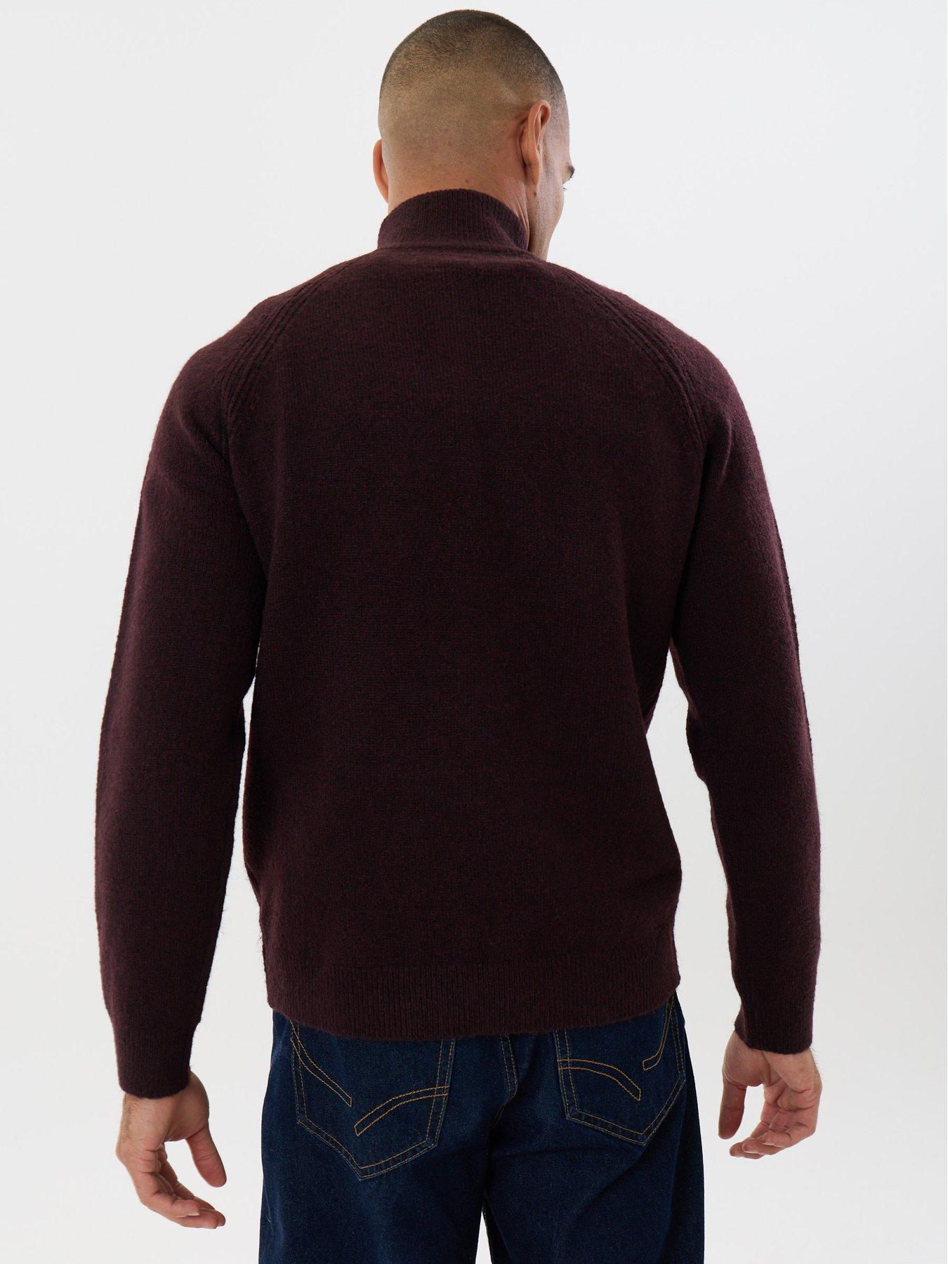 Image 2 of 4 of Threadbare Mens Raglan Rib Quarter Zip Knitted Jumper - Burgundy
