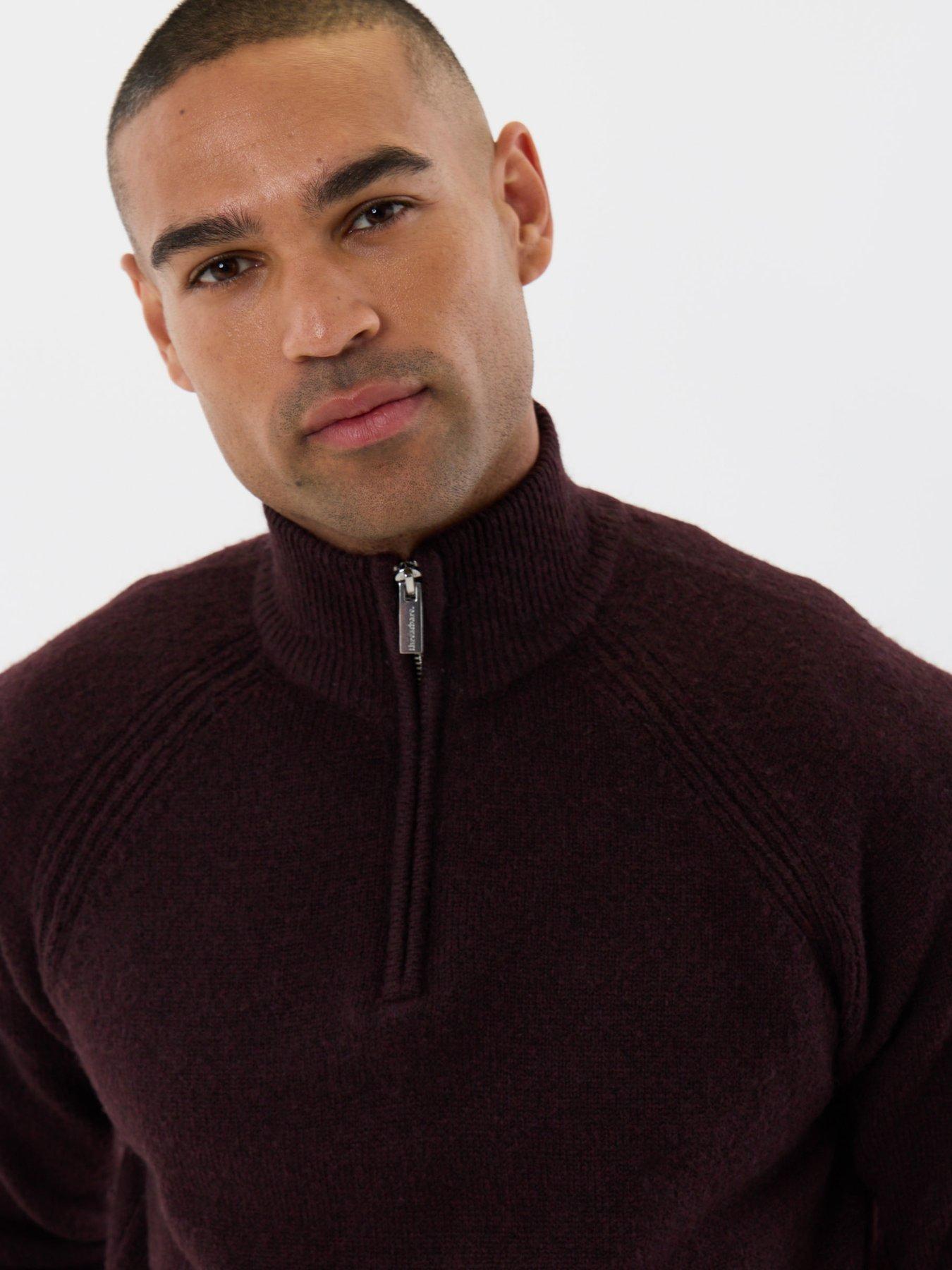 Image 4 of 4 of Threadbare Mens Raglan Rib Quarter Zip Knitted Jumper - Burgundy