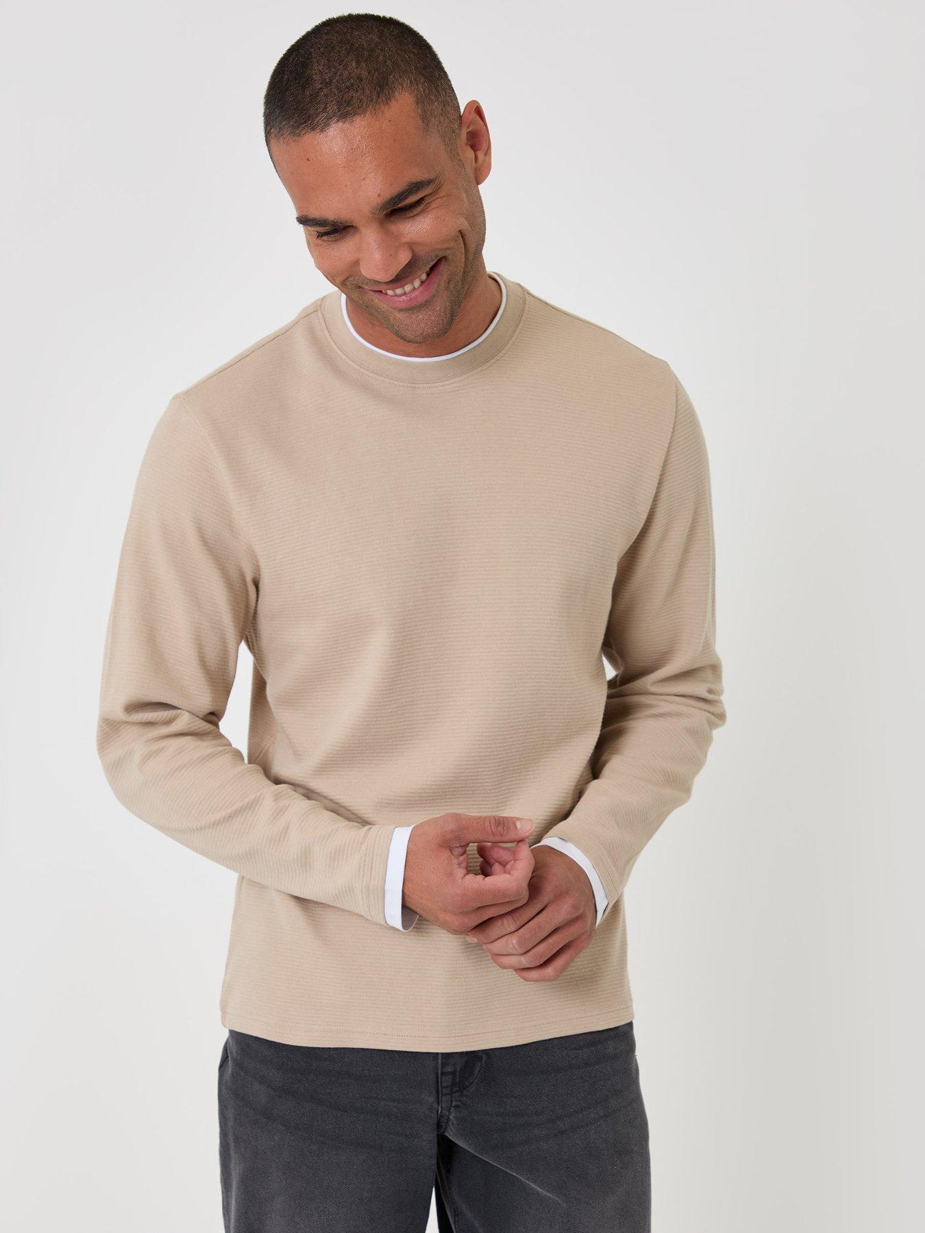 Image 1 of 4 of Threadbare Cotton Mock Layer Long Sleeve T-shirt In Stone