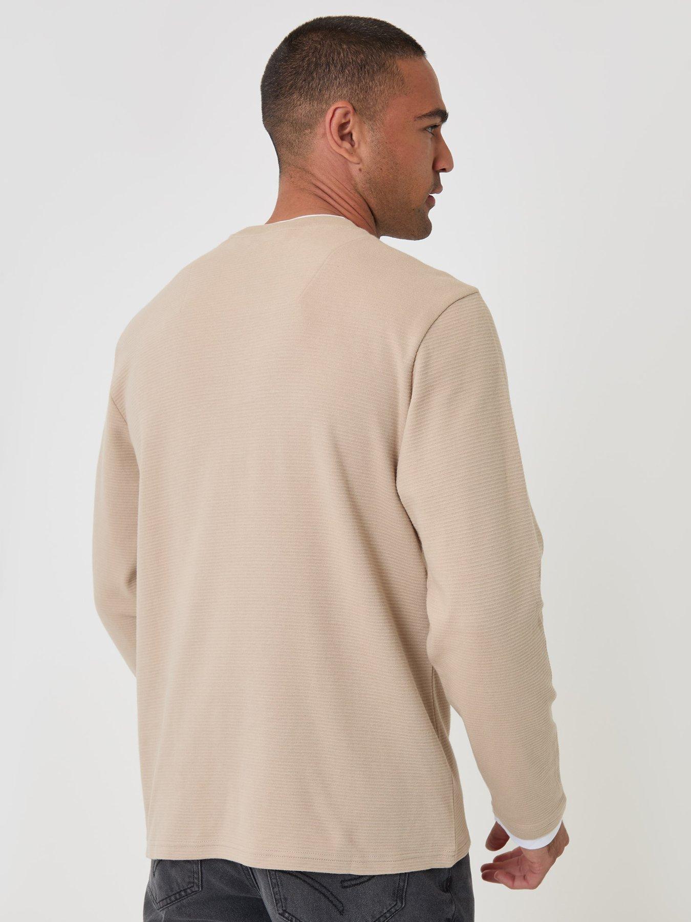 Image 2 of 4 of Threadbare Cotton Mock Layer Long Sleeve T-shirt In Stone