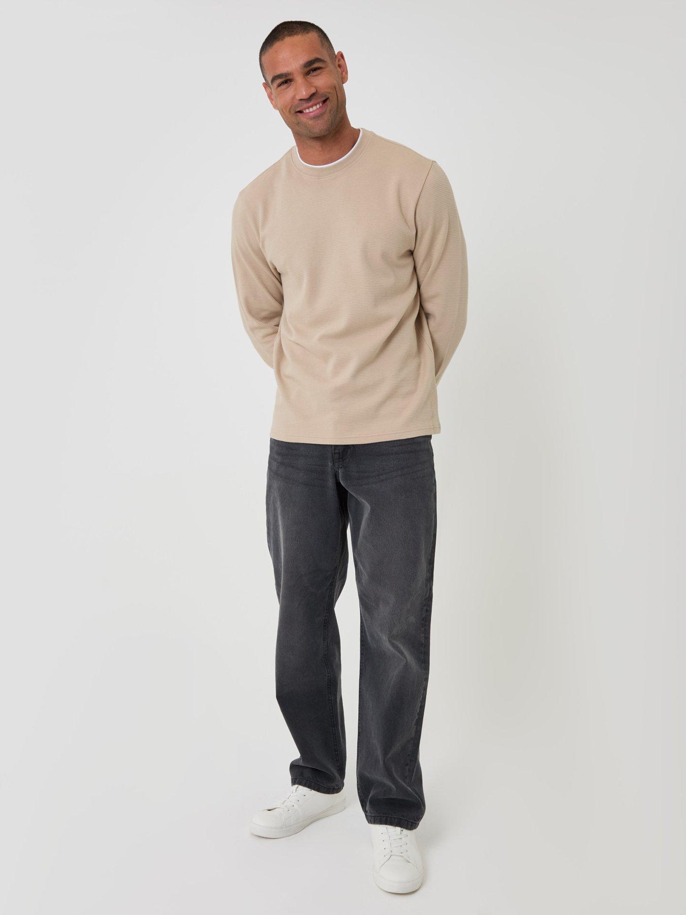 Image 3 of 4 of Threadbare Cotton Mock Layer Long Sleeve T-shirt In Stone