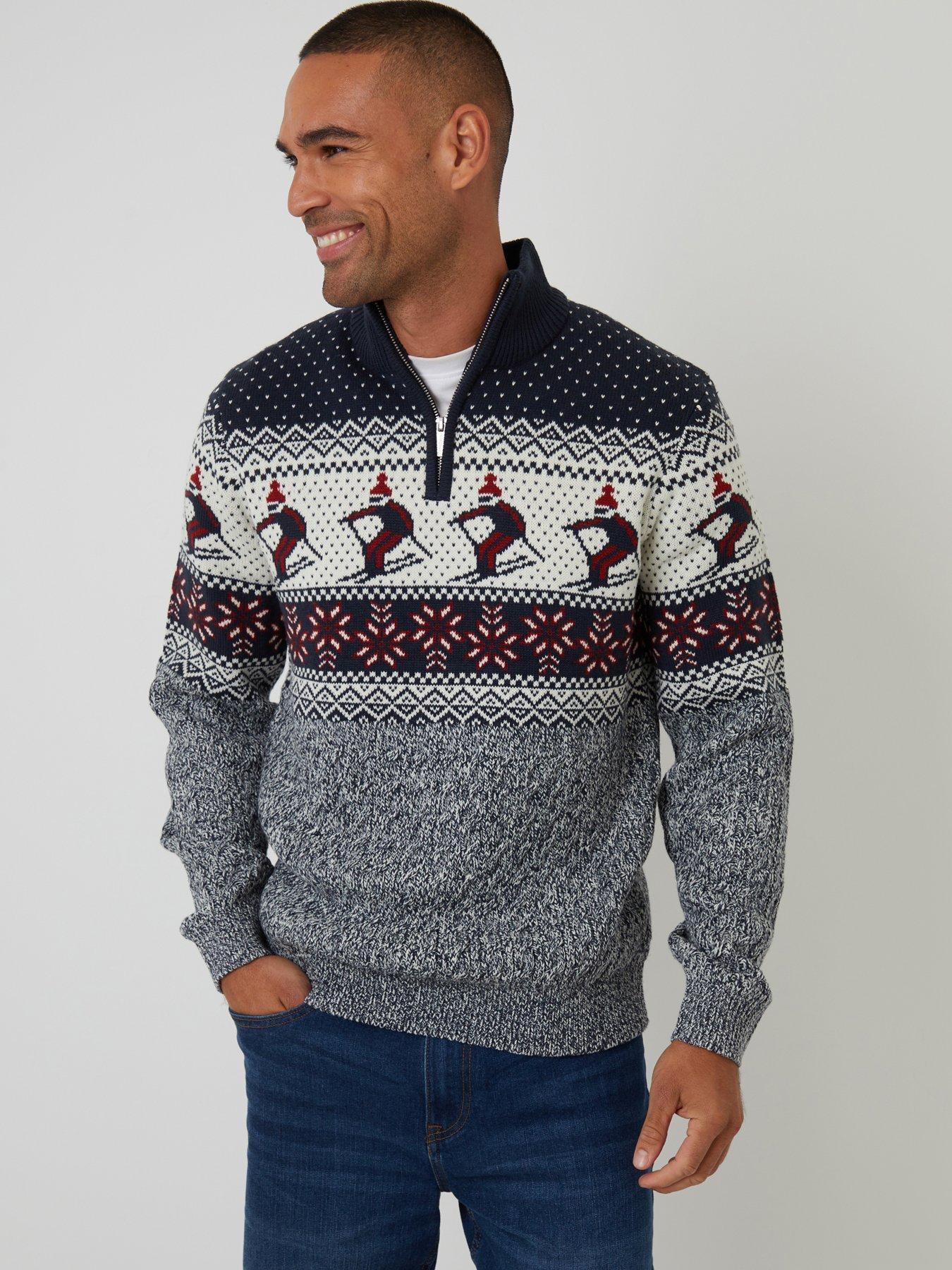 Image 1 of 4 of Threadbare Skiing Christmas Jumper In Navy Patterned