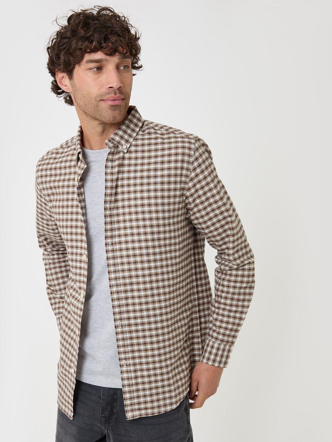 Image 1 of 5 of Threadbare Regular Fit Cotton Oxford Shirt In Tan Check