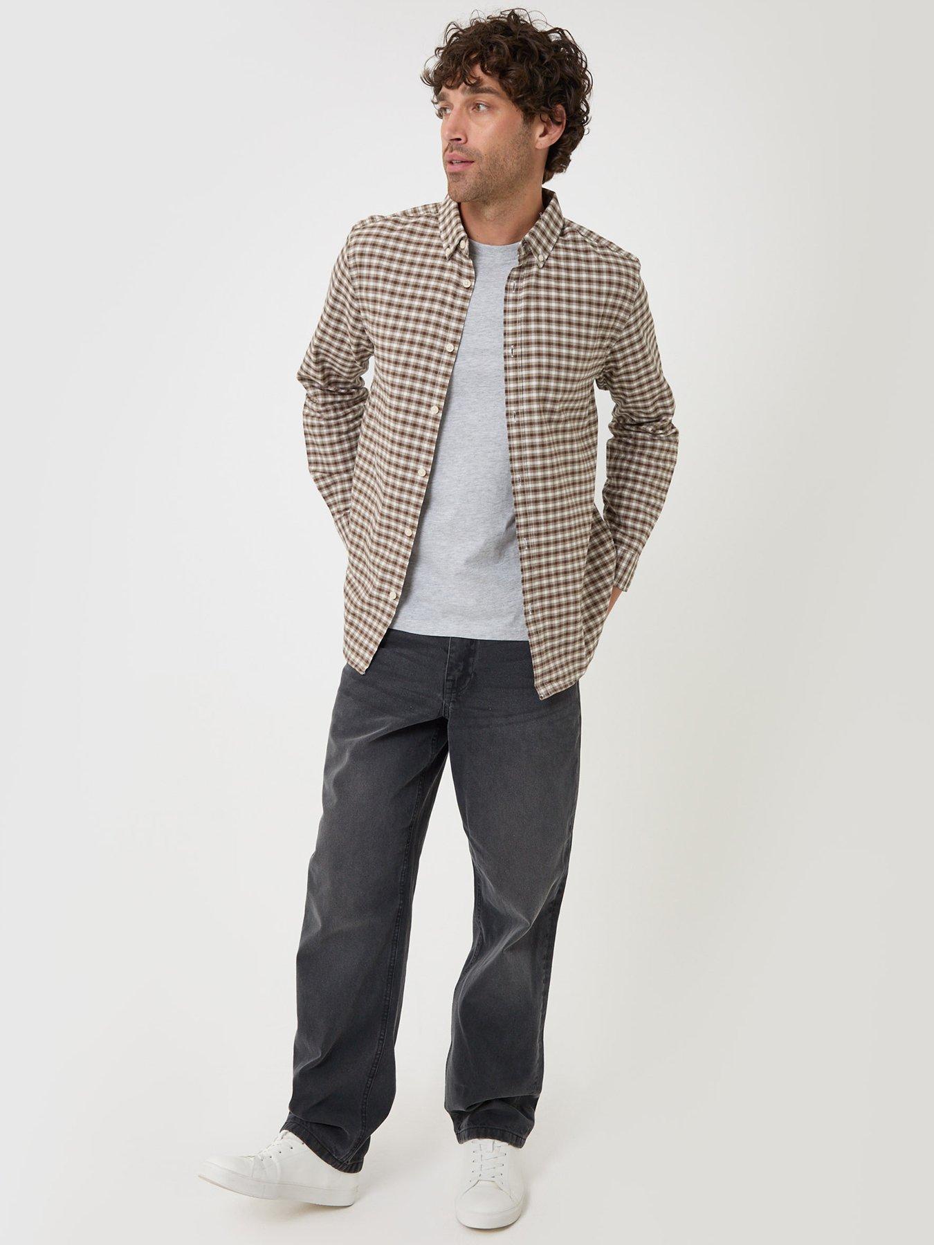 Image 3 of 5 of Threadbare Regular Fit Cotton Oxford Shirt In Tan Check